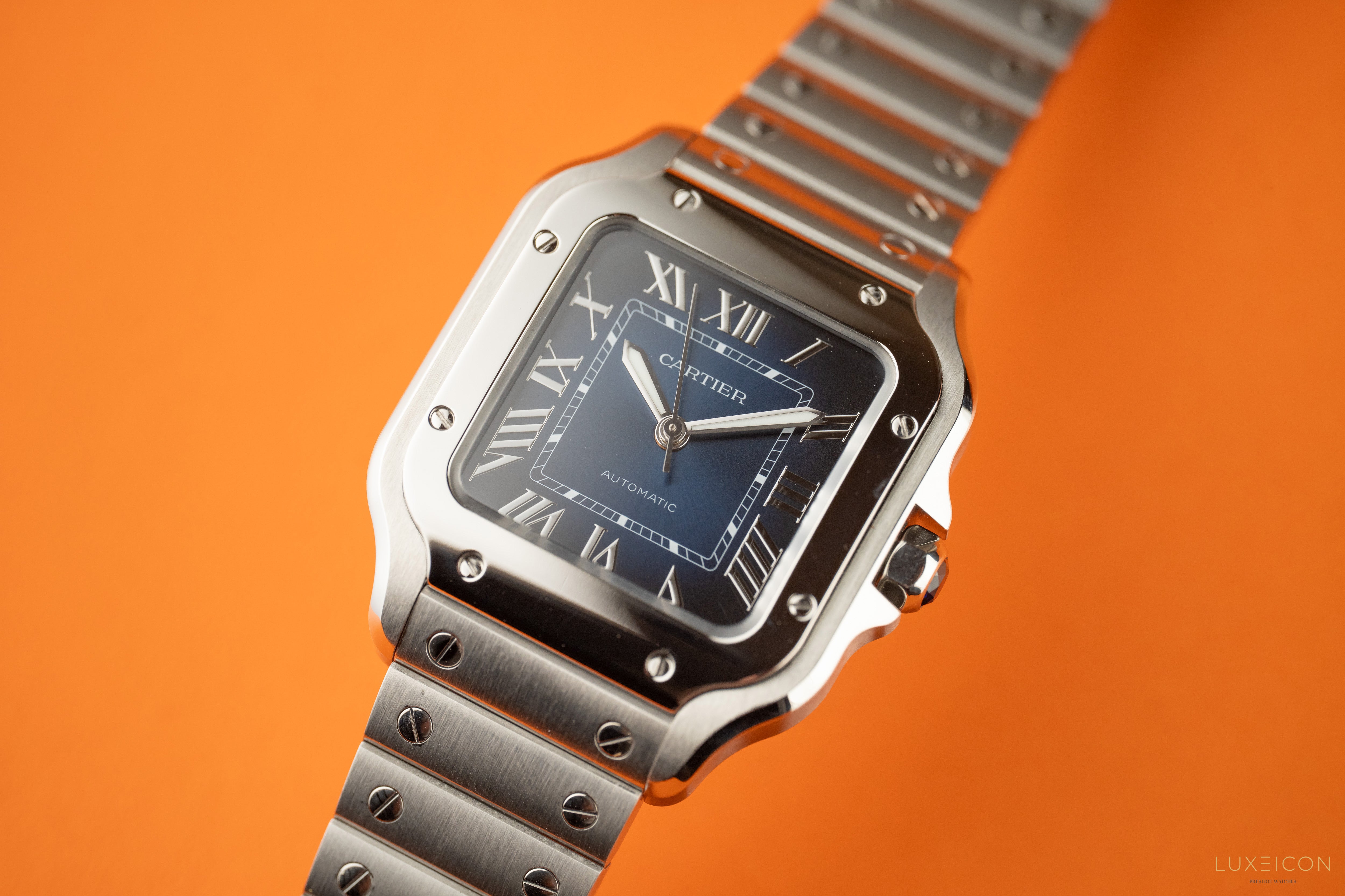 Cartier Santos De Cartier Blue Dial Medium Stainless Steel Bracelet 2025