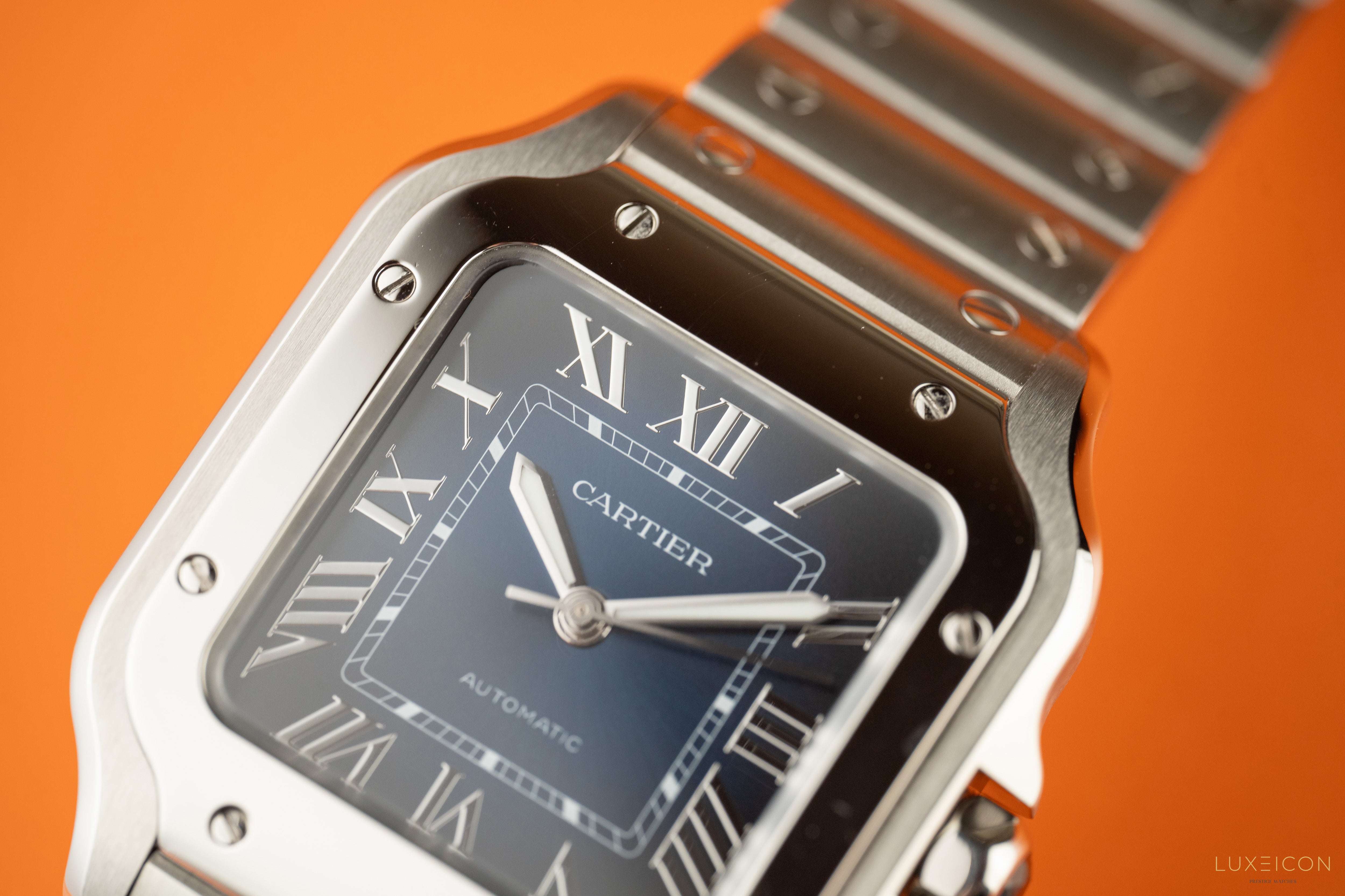 Cartier Santos De Cartier Blue Dial Medium Stainless Steel Bracelet 2025