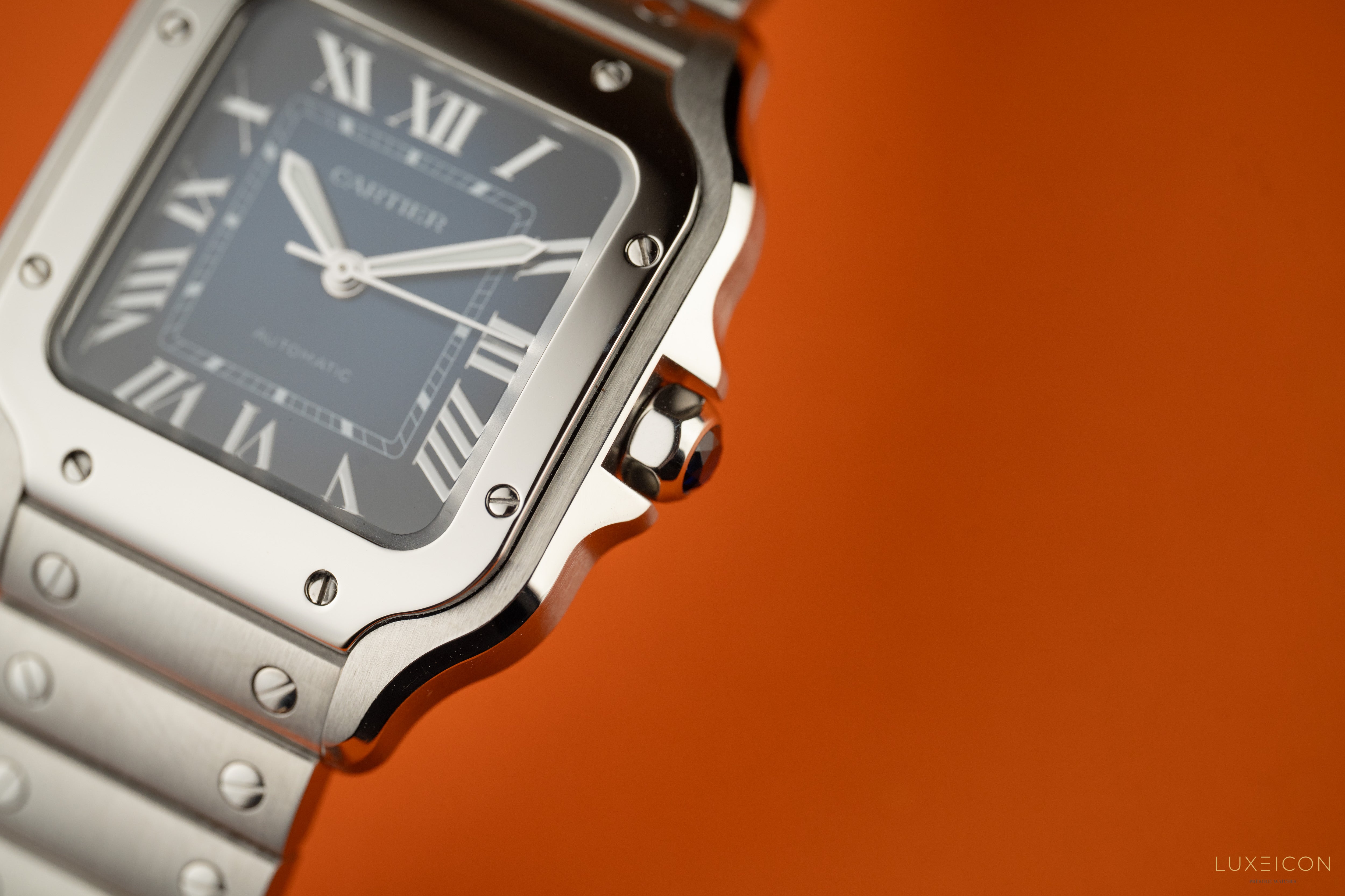 Cartier Santos De Cartier Blue Dial Medium Stainless Steel Bracelet 2025