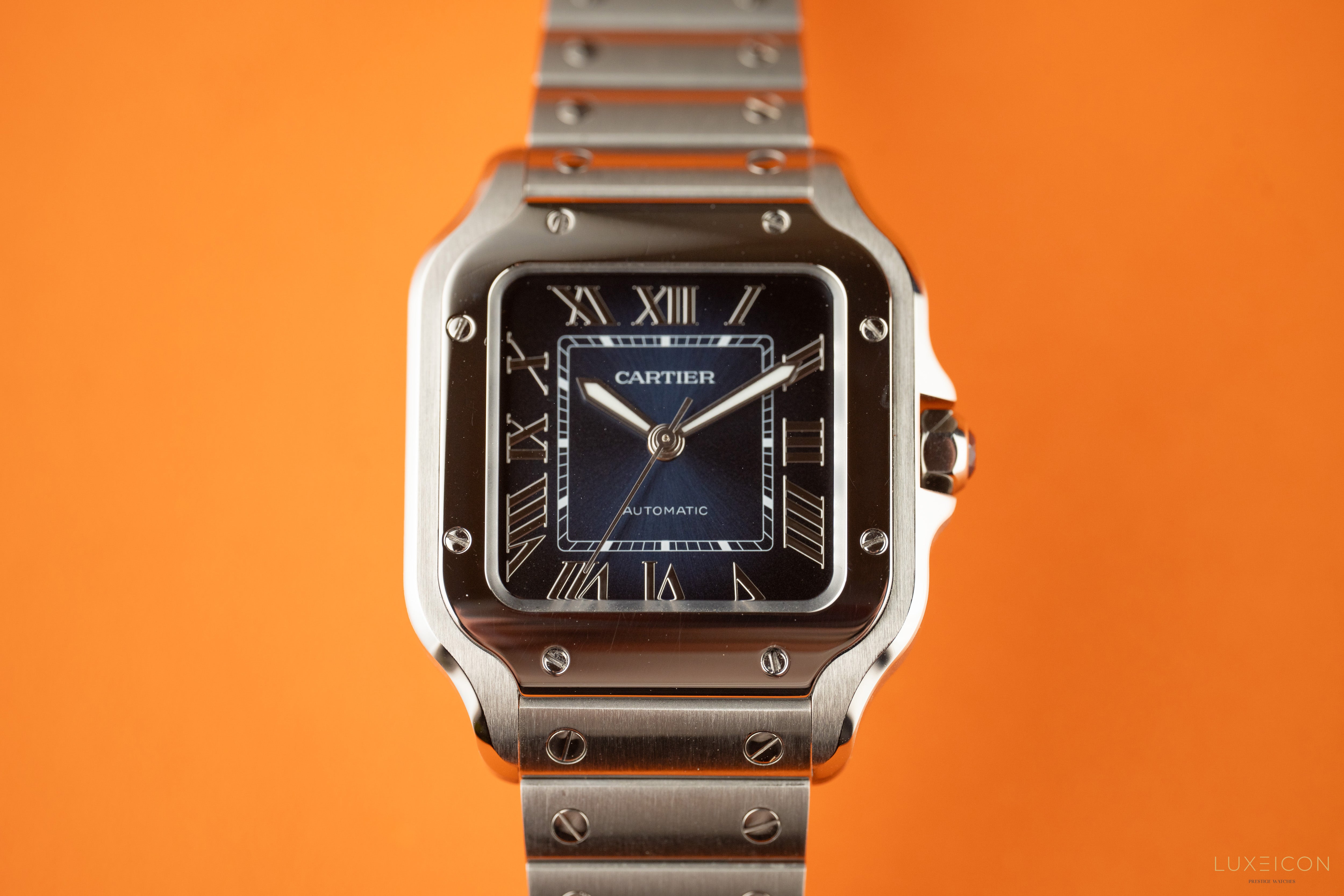 Cartier Santos De Cartier Blue Dial Medium Stainless Steel Bracelet 2025