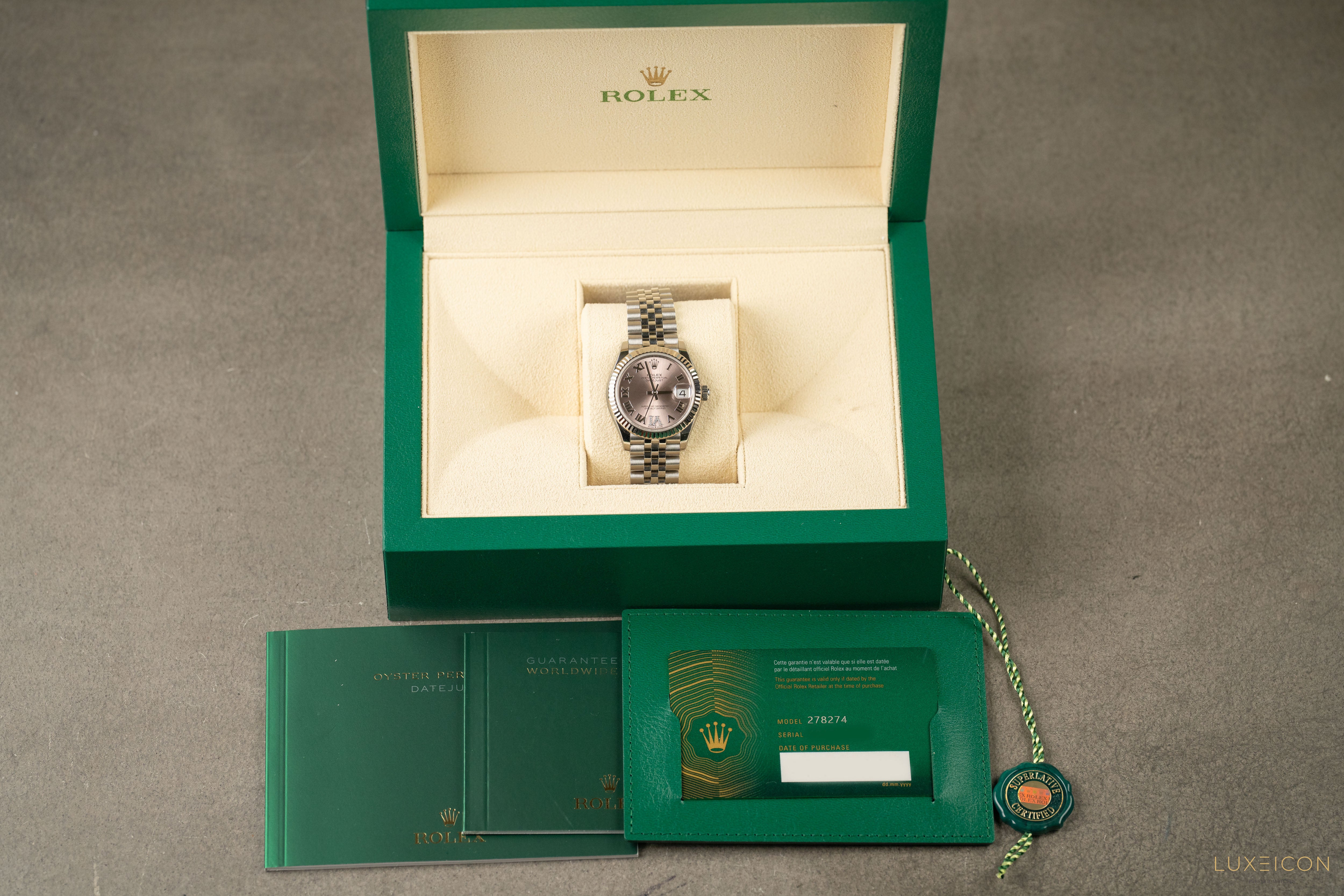 Rolex Datejust 31mm Steel Pink Roman Diamond VI Dial Fluted Bezel Jubilee 278274 2024