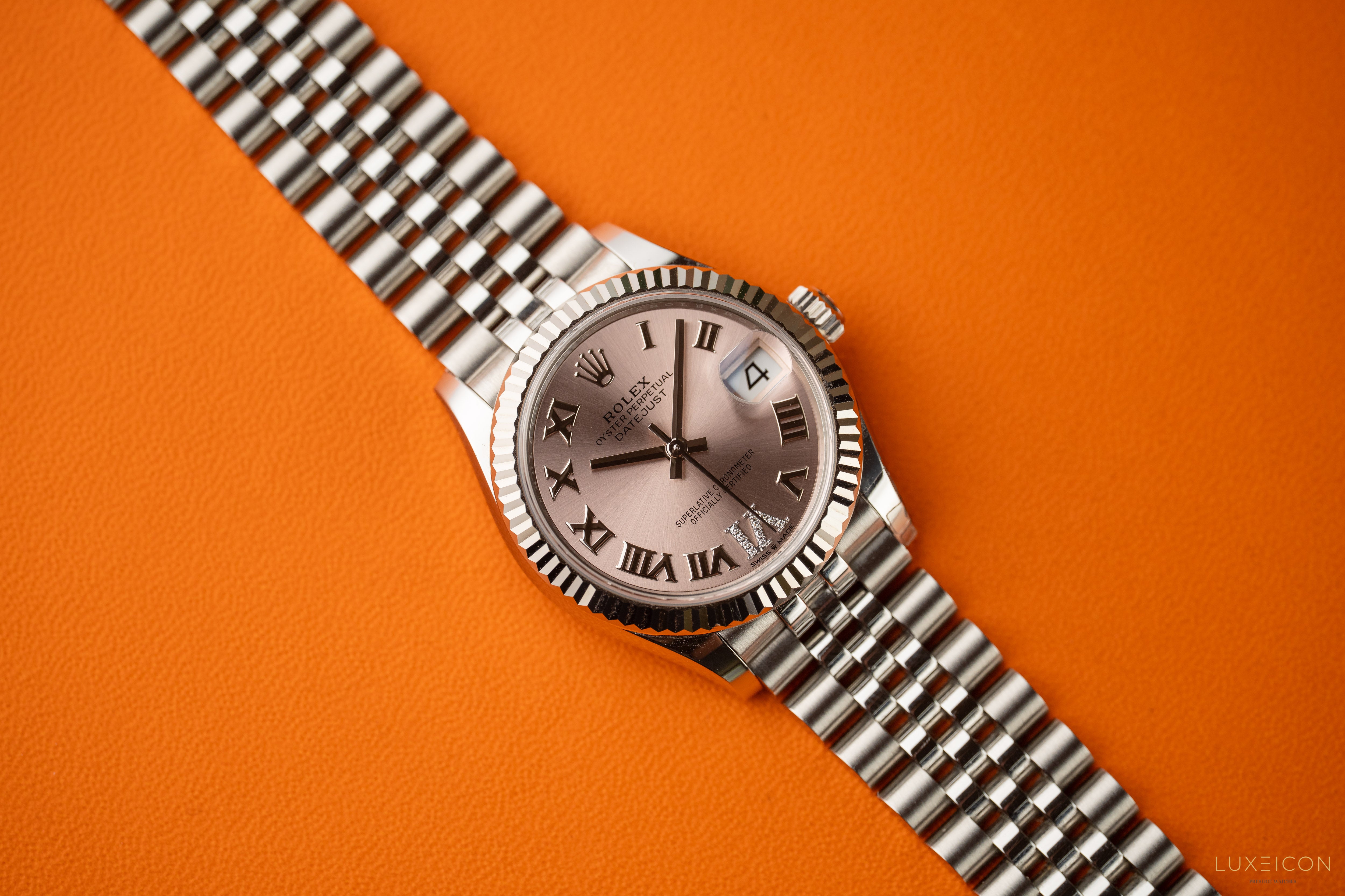 Rolex Datejust 31mm Steel Pink Roman Diamond VI Dial Fluted Bezel Jubilee 278274 2024