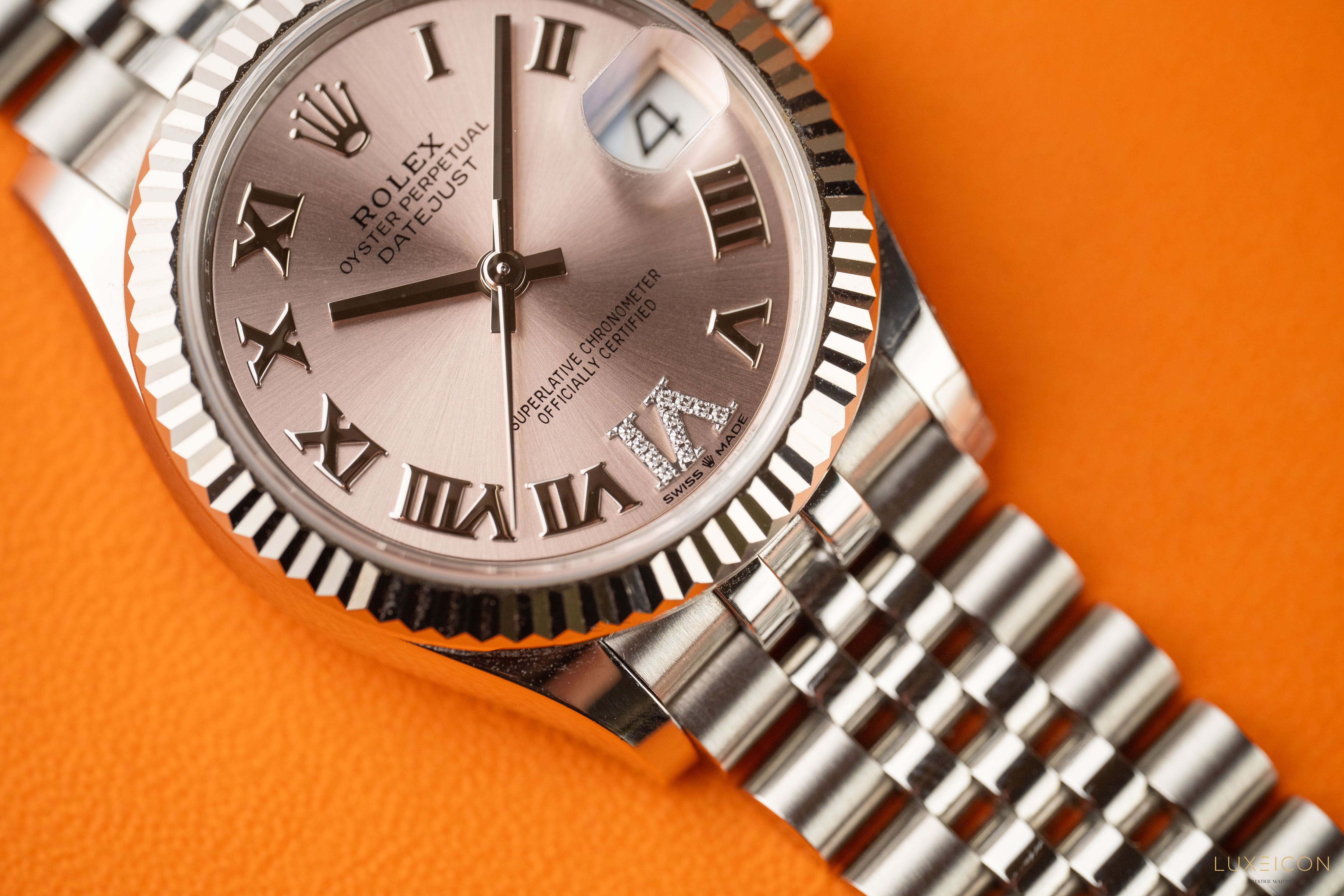 Rolex Datejust 31mm Steel Pink Roman Diamond VI Dial Fluted Bezel Jubilee 278274 2024