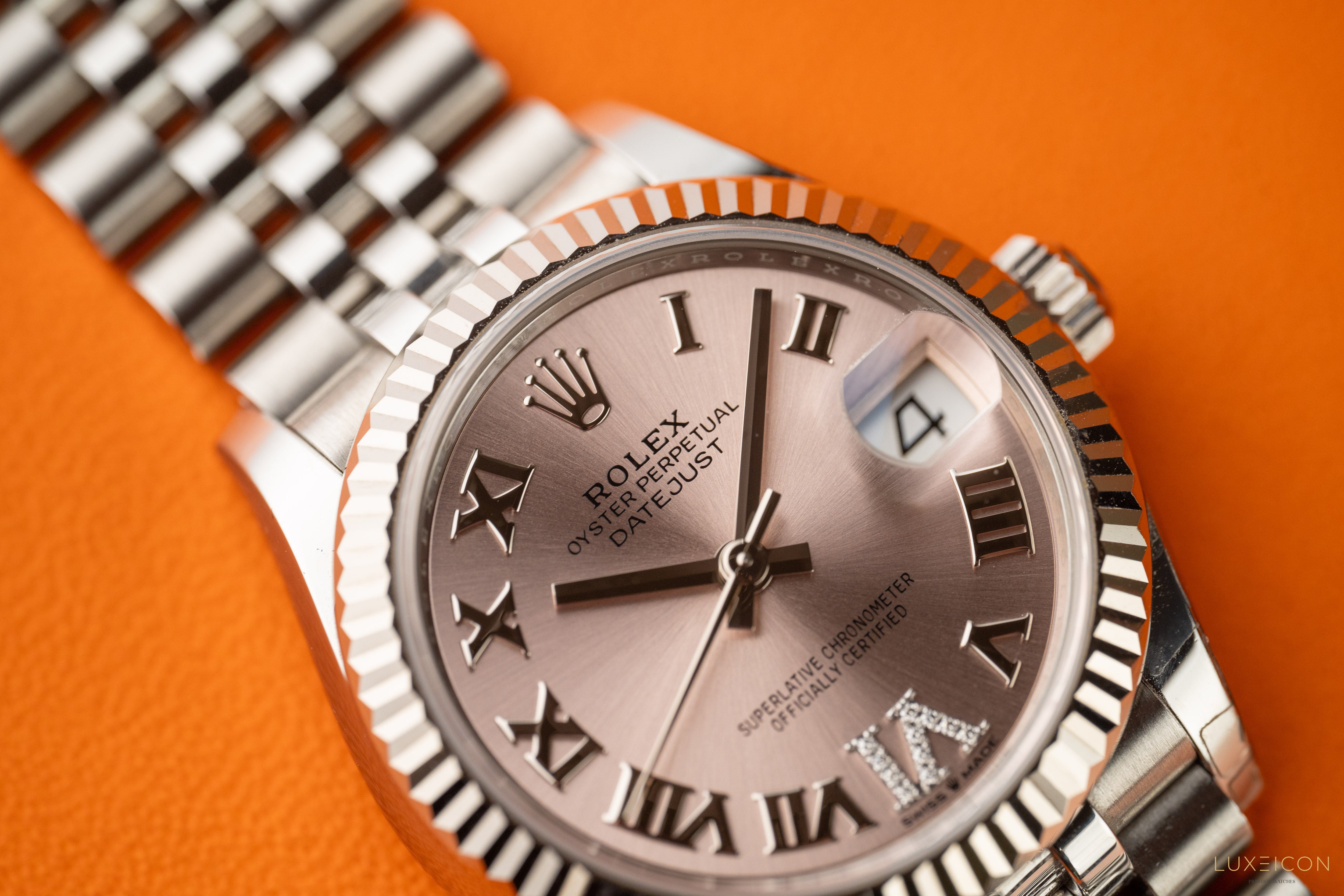 Rolex Datejust 31mm Steel Pink Roman Diamond VI Dial Fluted Bezel Jubilee 278274 2024