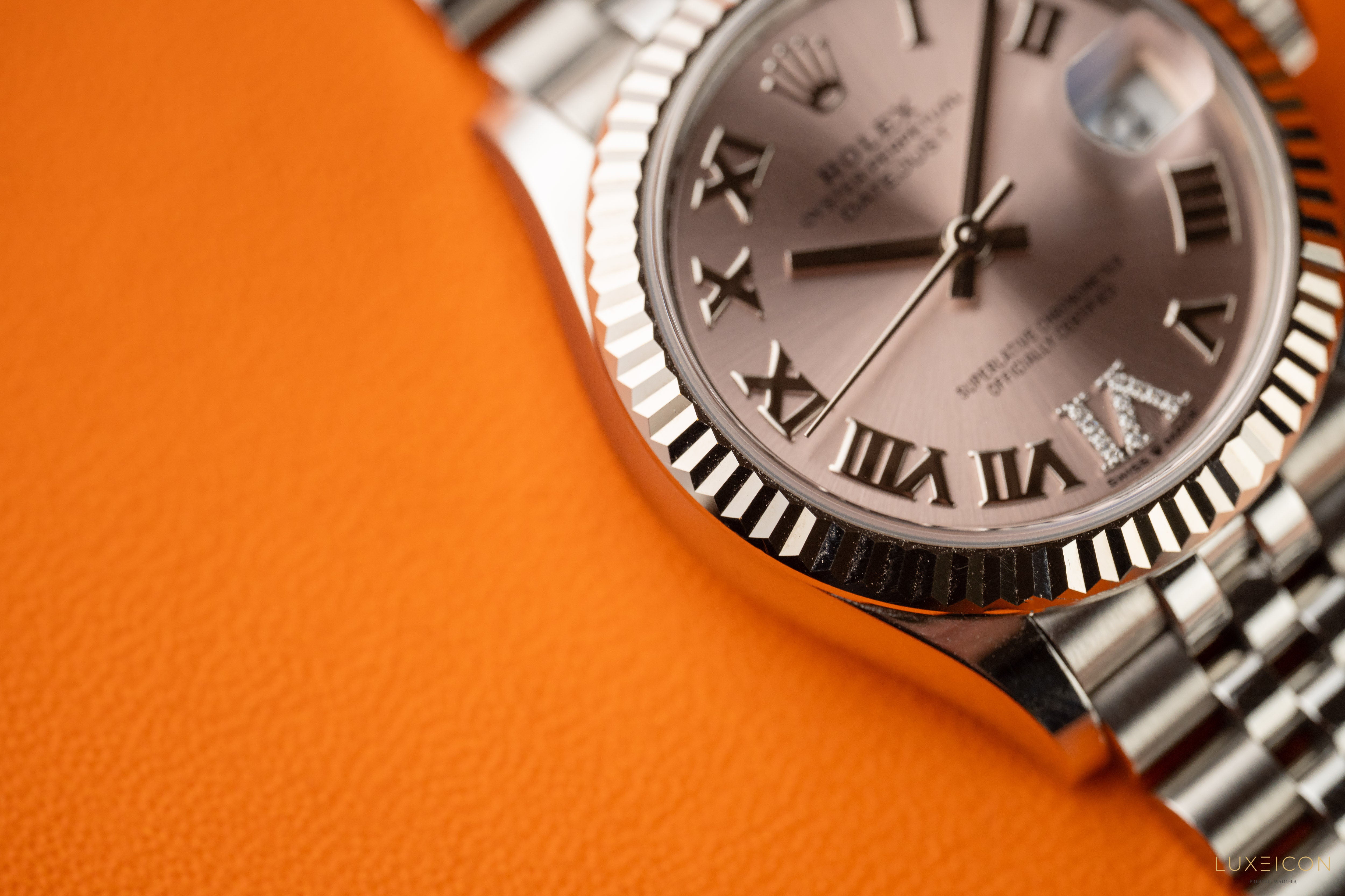 Rolex Datejust 31mm Steel Pink Roman Diamond VI Dial Fluted Bezel Jubilee 278274 2024