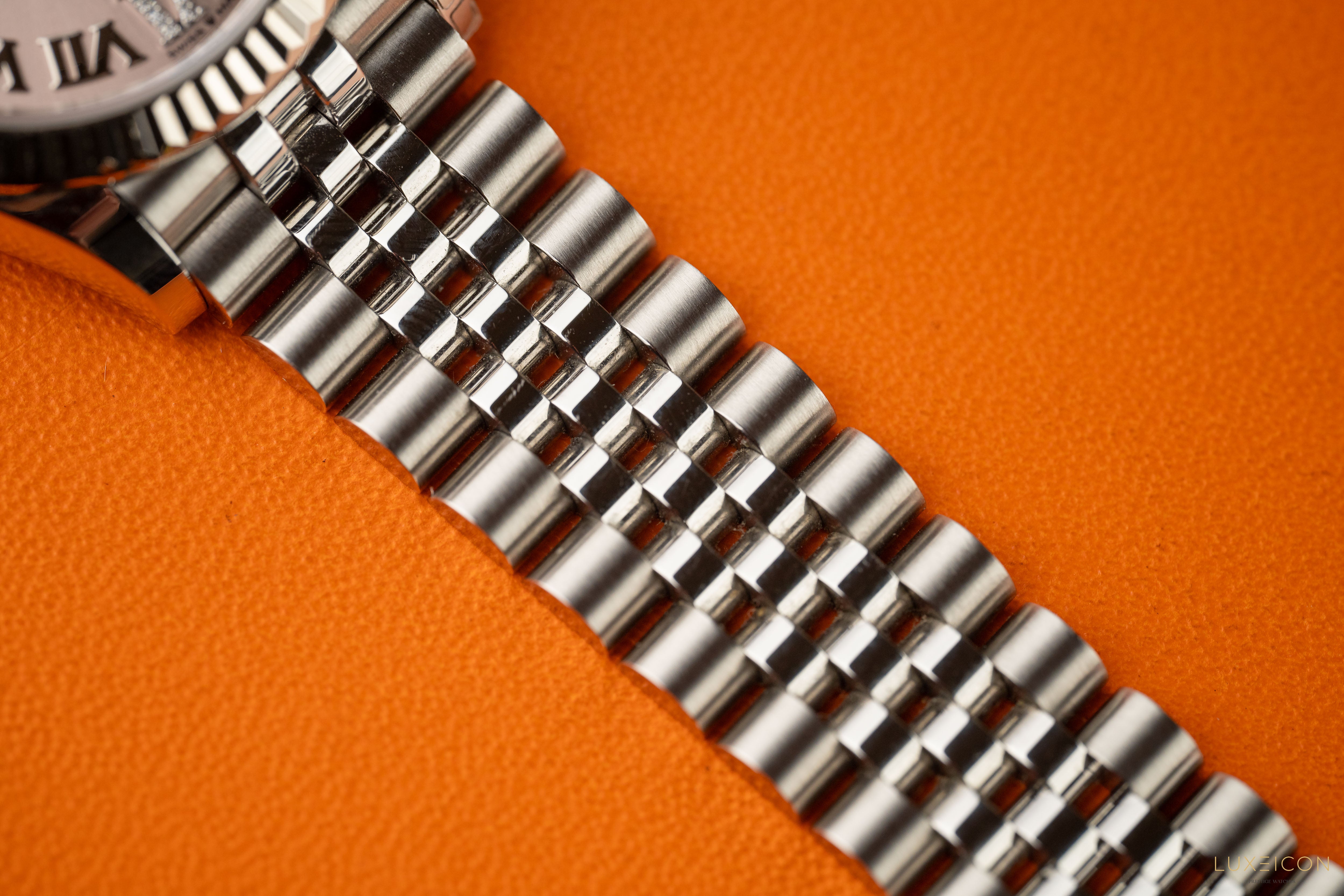 Rolex Datejust 31mm Steel Pink Roman Diamond VI Dial Fluted Bezel Jubilee 278274 2024