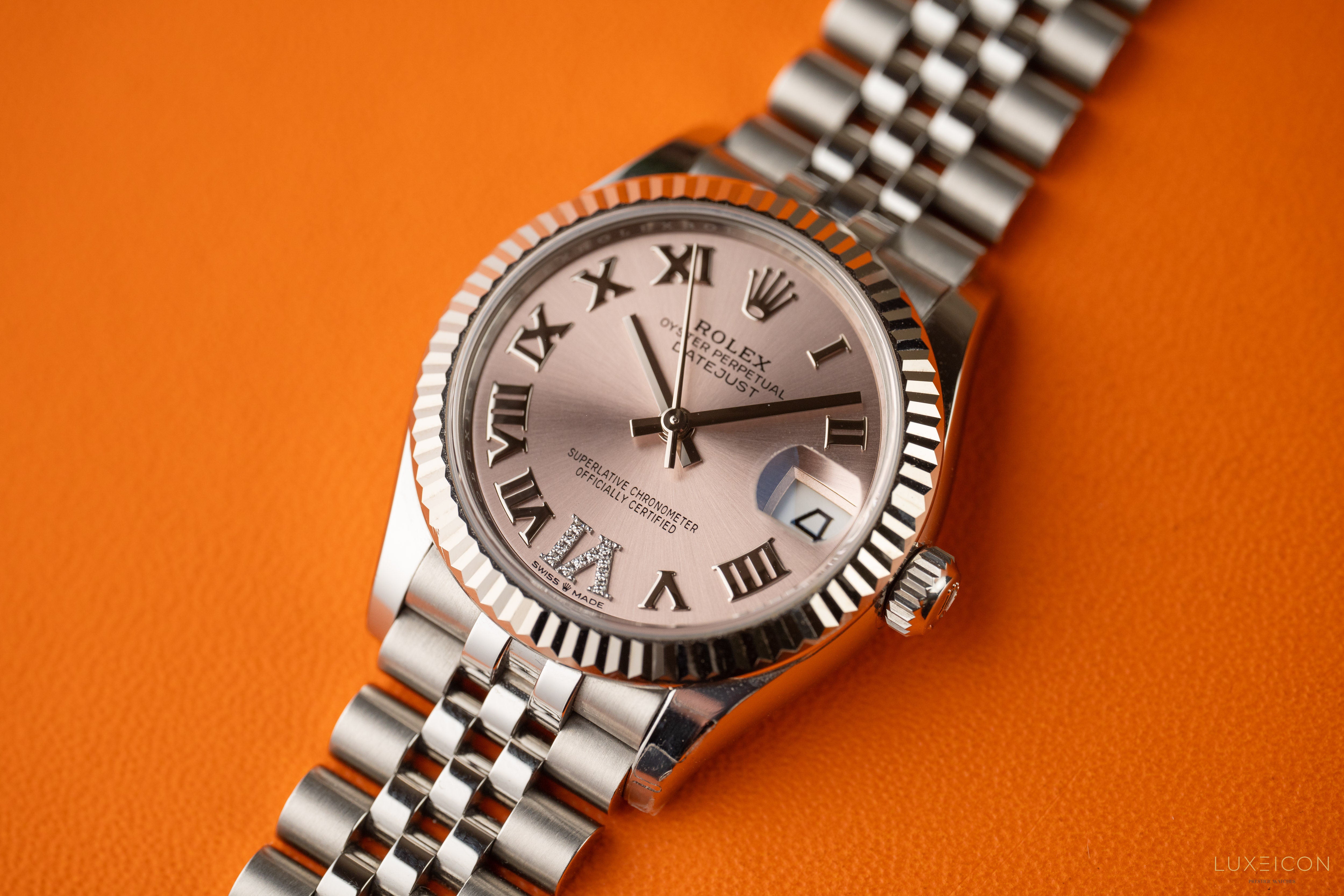 Rolex Datejust 31mm Steel Pink Roman Diamond VI Dial Fluted Bezel Jubilee 278274 2024