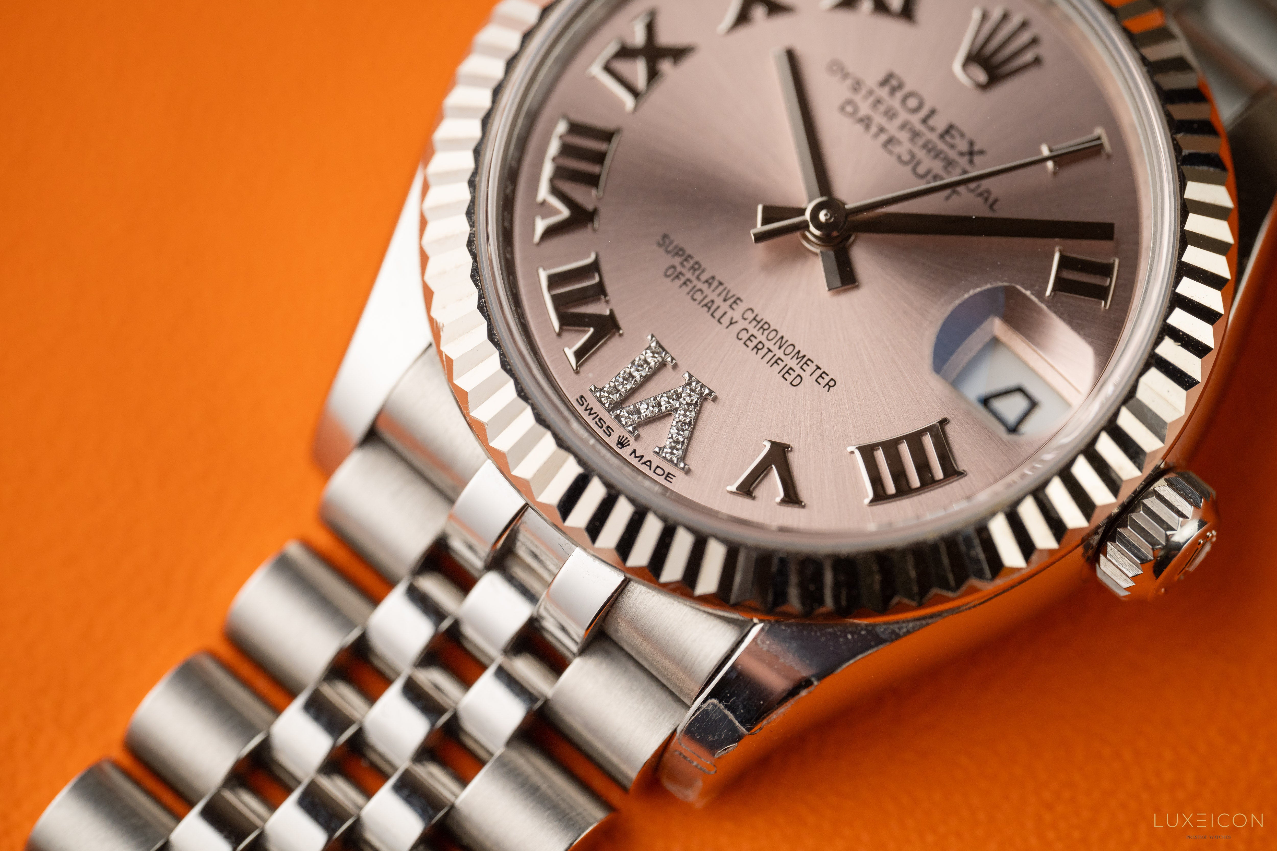 Rolex Datejust 31mm Steel Pink Roman Diamond VI Dial Fluted Bezel Jubilee 278274 2024