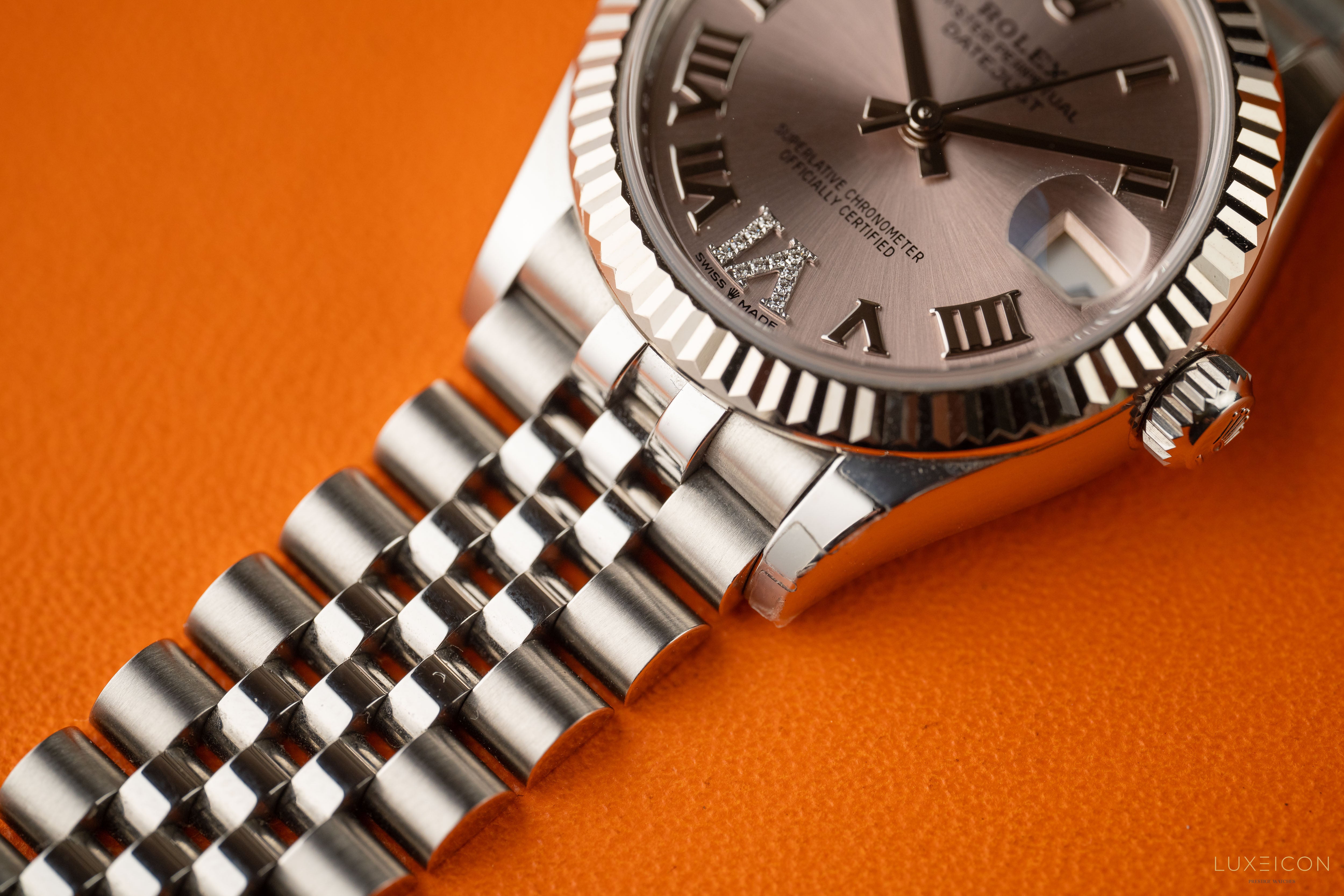 Rolex Datejust 31mm Steel Pink Roman Diamond VI Dial Fluted Bezel Jubilee 278274 2024