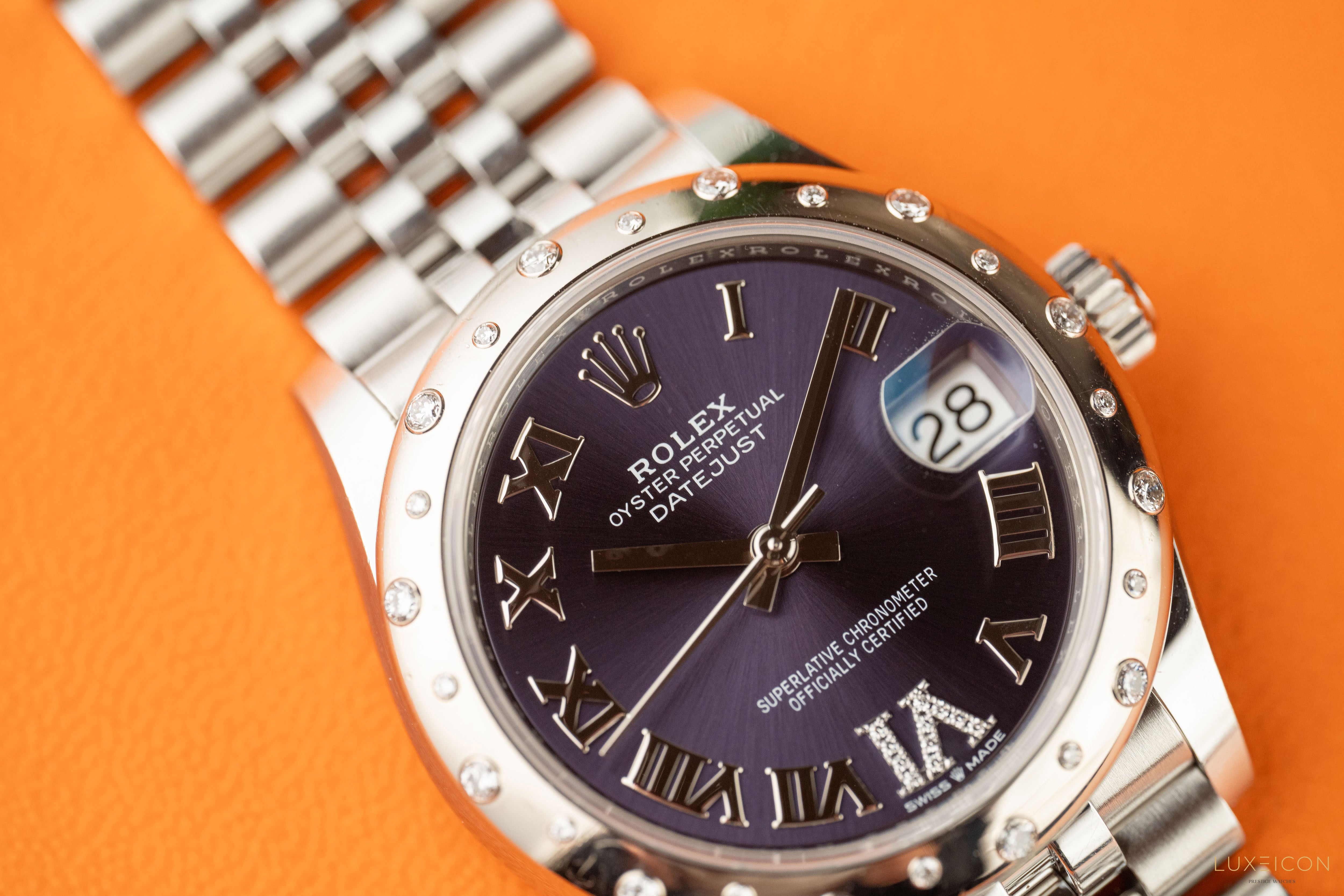 Rolex Datejust 31 Purple Diamond VI Dial Diamond Bezel Jubilee Bracelet 278344RBR