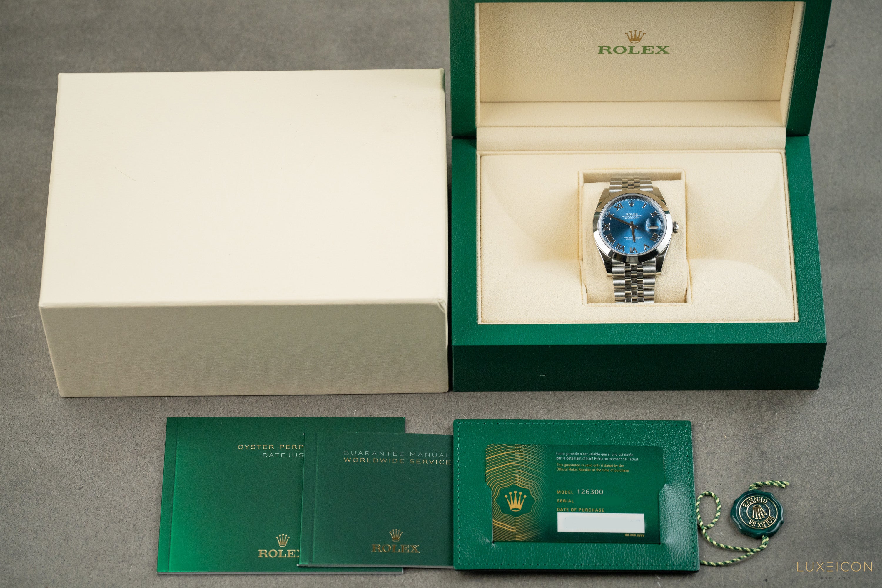 Rolex Datejust 41 126300 Azurro Blue Roman Dial Steel Bezel Jubilee bracelet 2023