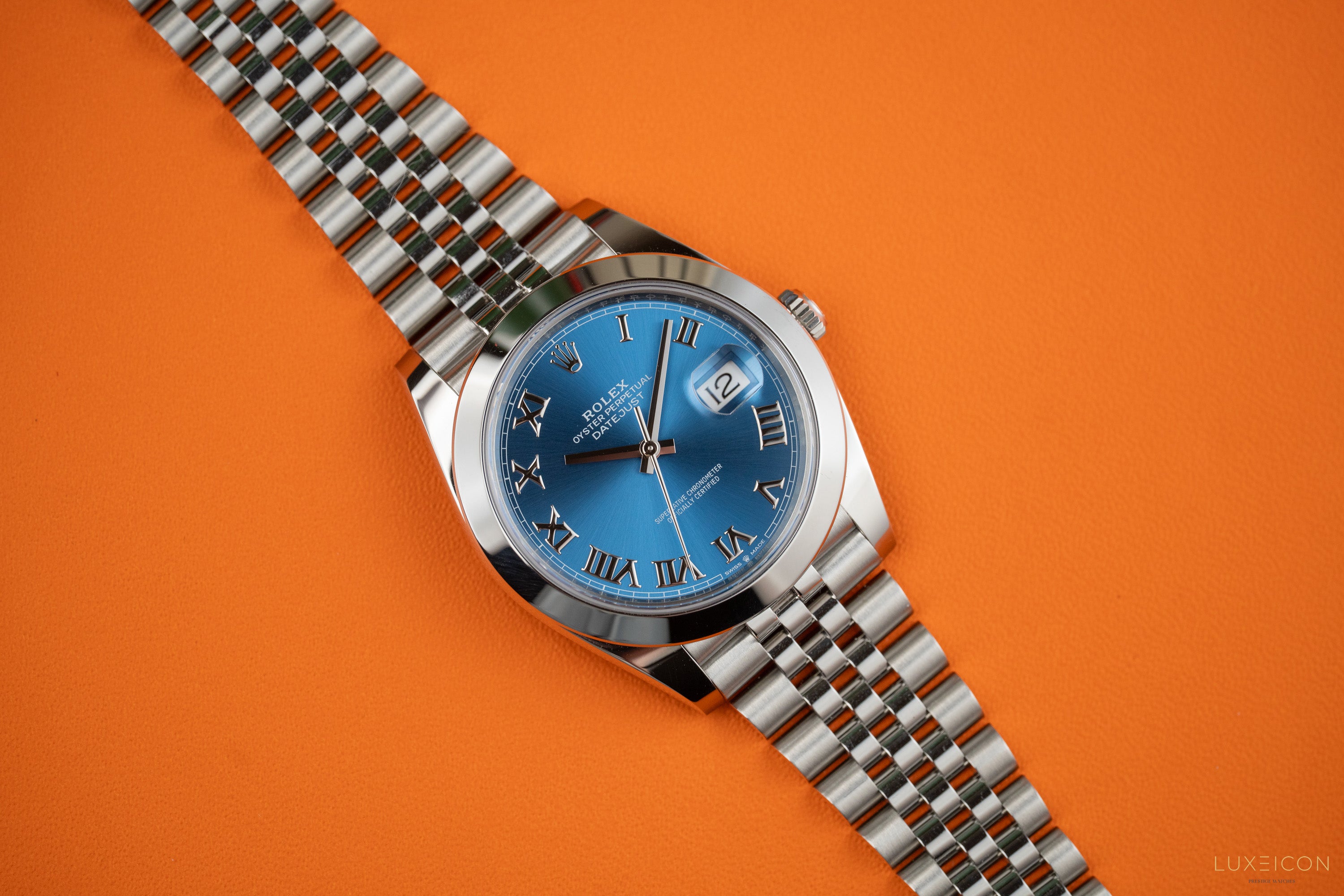 Rolex Datejust 41 126300 Azurro Blue Roman Dial Steel Bezel Jubilee bracelet 2023