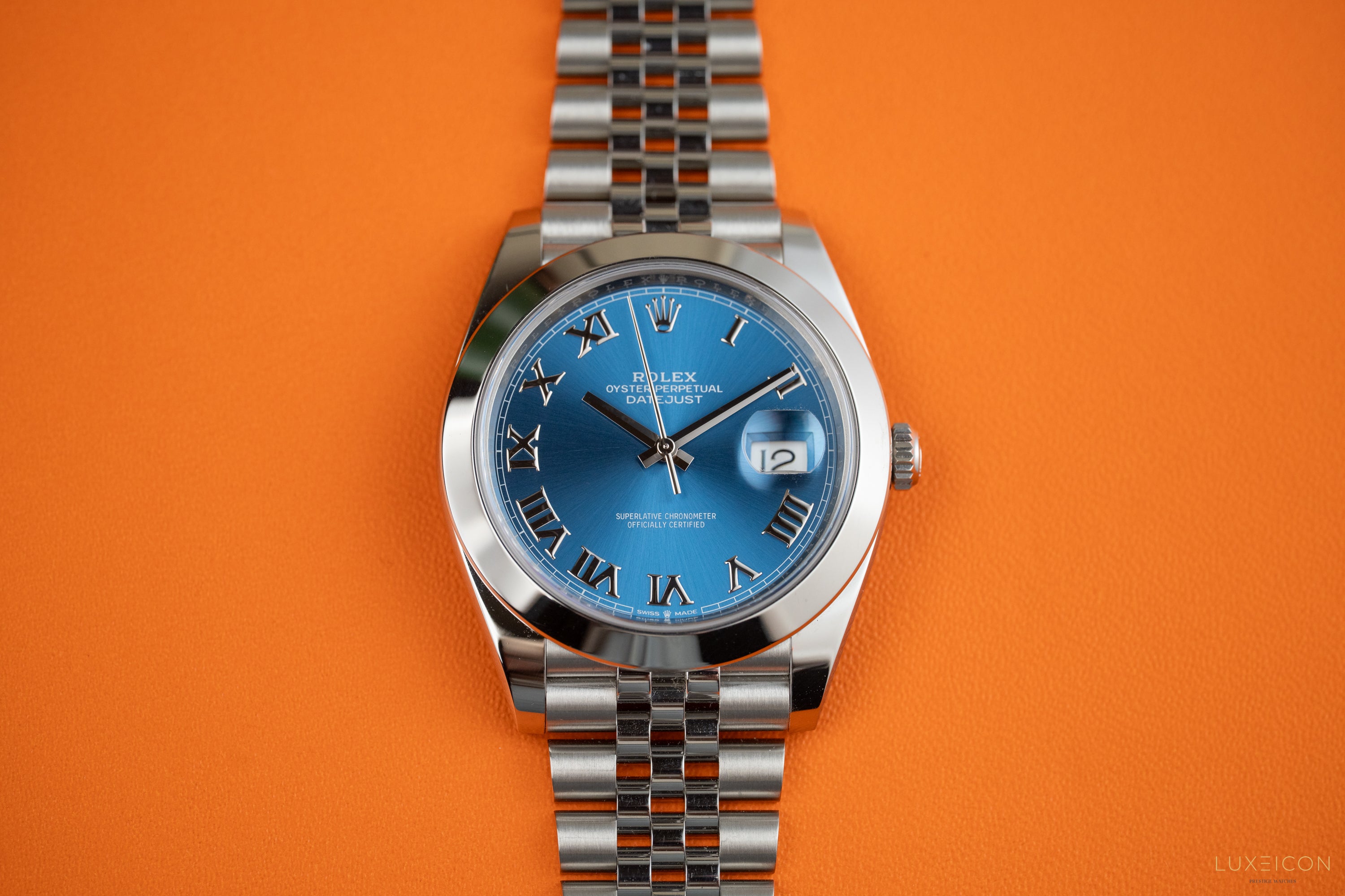 Rolex Datejust 41 126300 Azurro Blue Roman Dial Steel Bezel Jubilee bracelet 2023