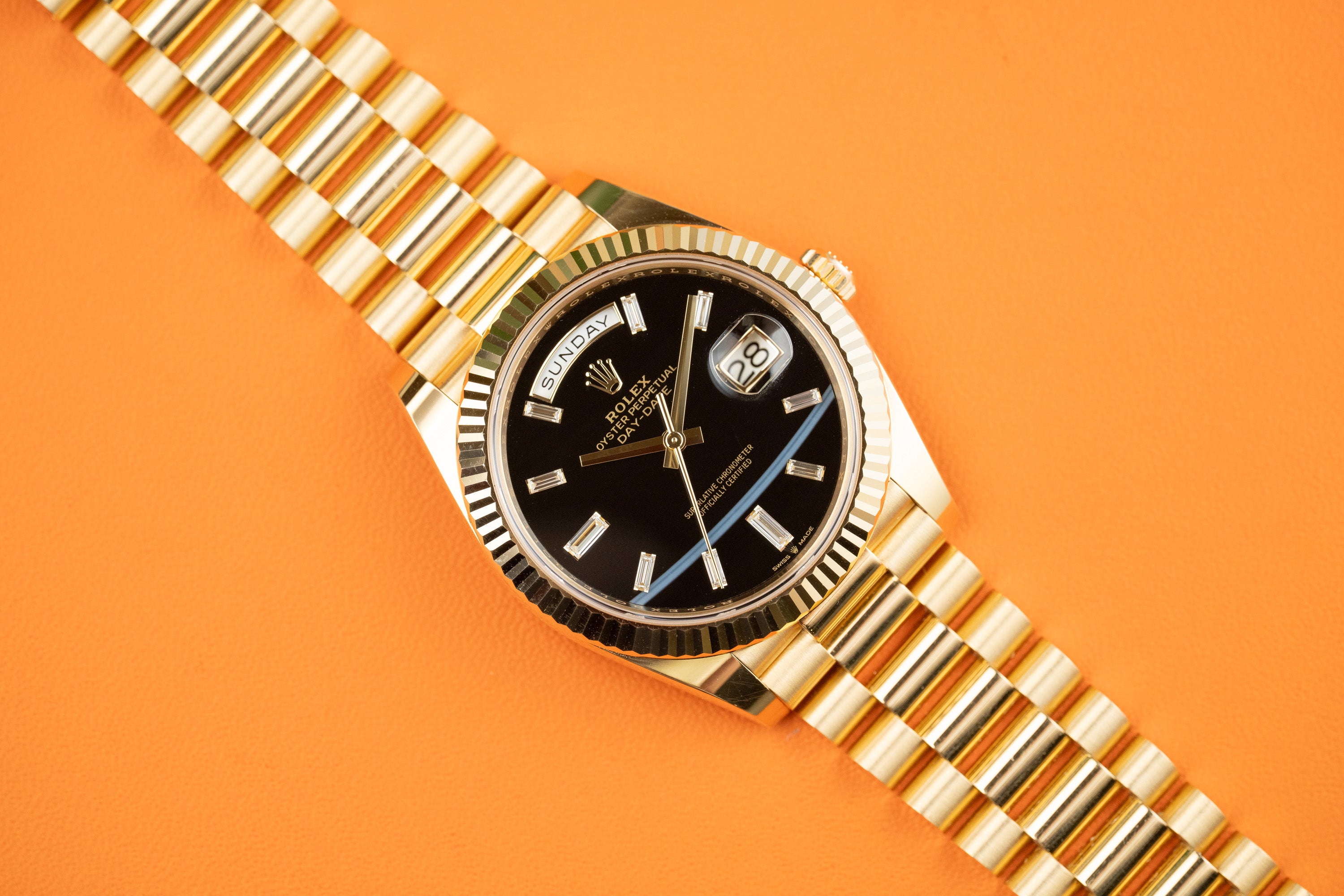 Rolex Day-Date 40 228238 40mm Yellow Gold Black Onyx Dial President Bracelet