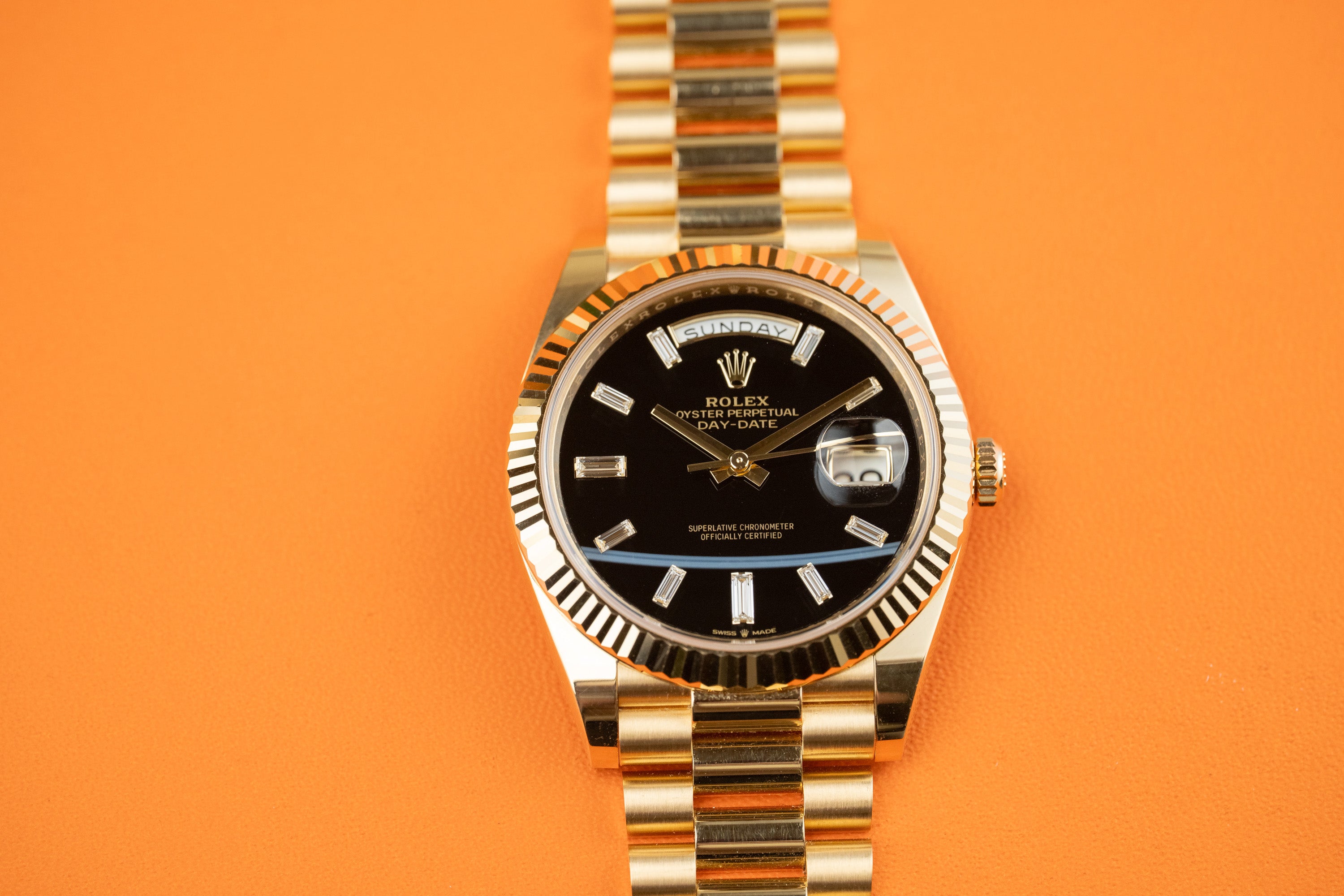 Rolex Day-Date 40 228238 40mm Yellow Gold Black Onyx Dial President Bracelet