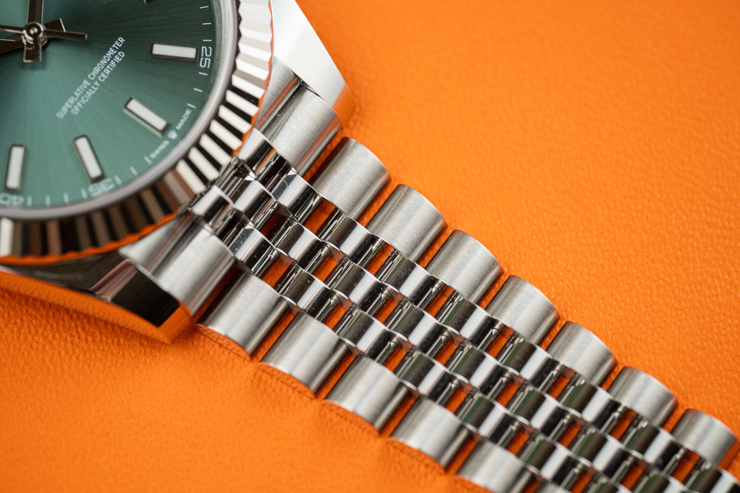 Rolex Datejust 41 Stainless Steel Fluted Bezel Jubilee Bracelet Mint Green Stick 126334