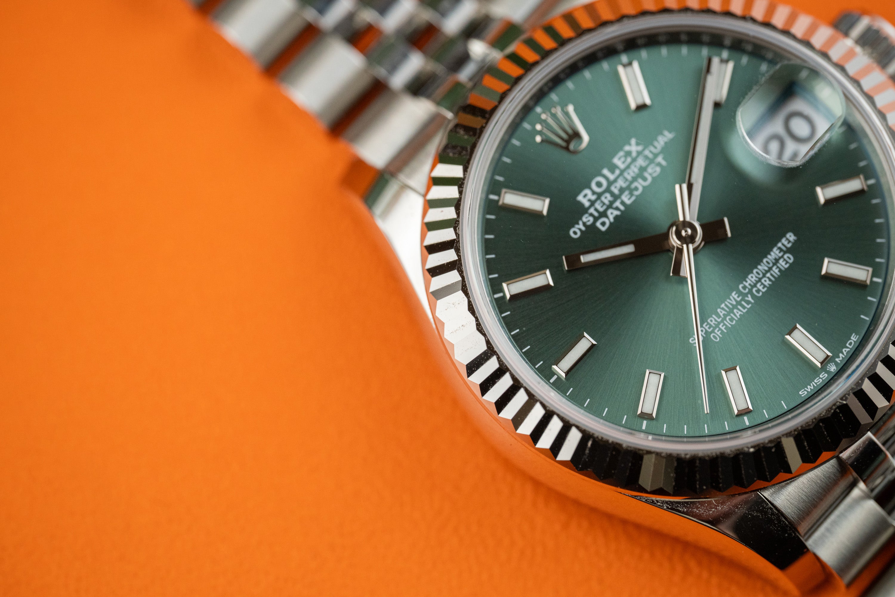 Rolex Datejust 31 Ladies Stainless Steel Green Dial Fluted Bezel Jubilee 278274 2022