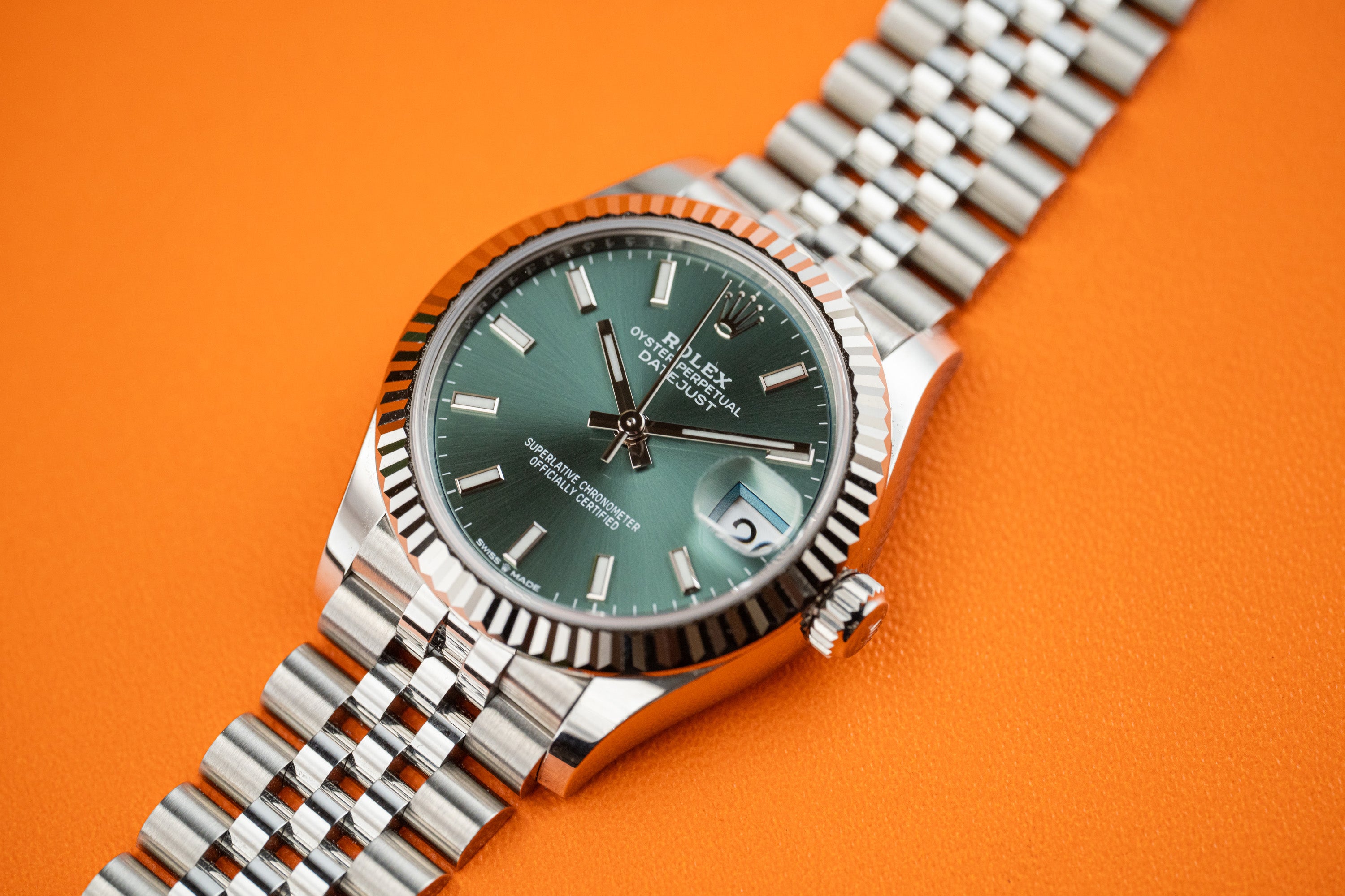 Rolex Datejust 31 Ladies Stainless Steel Green Dial Fluted Bezel Jubilee 278274 2022