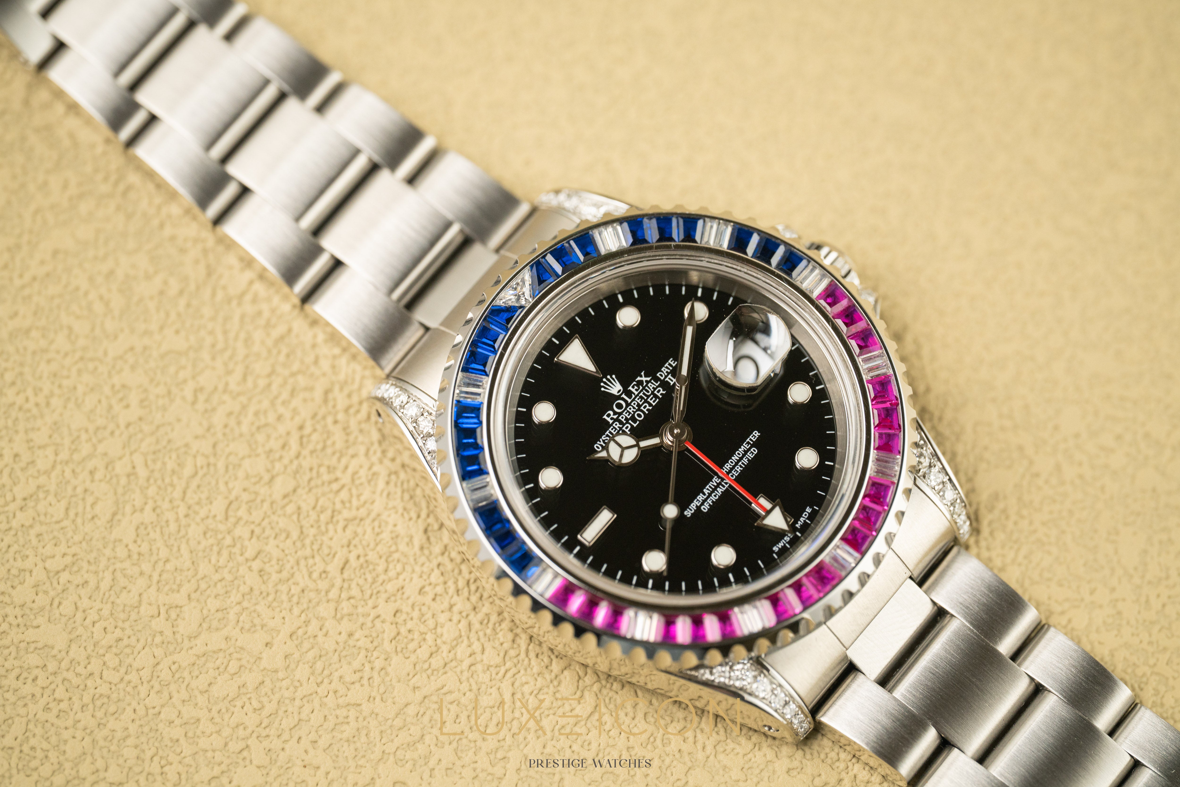 Rolex Explorer II 16570 Black Dial Mens 40mm with customized SARU Bezel Watch Only 1999