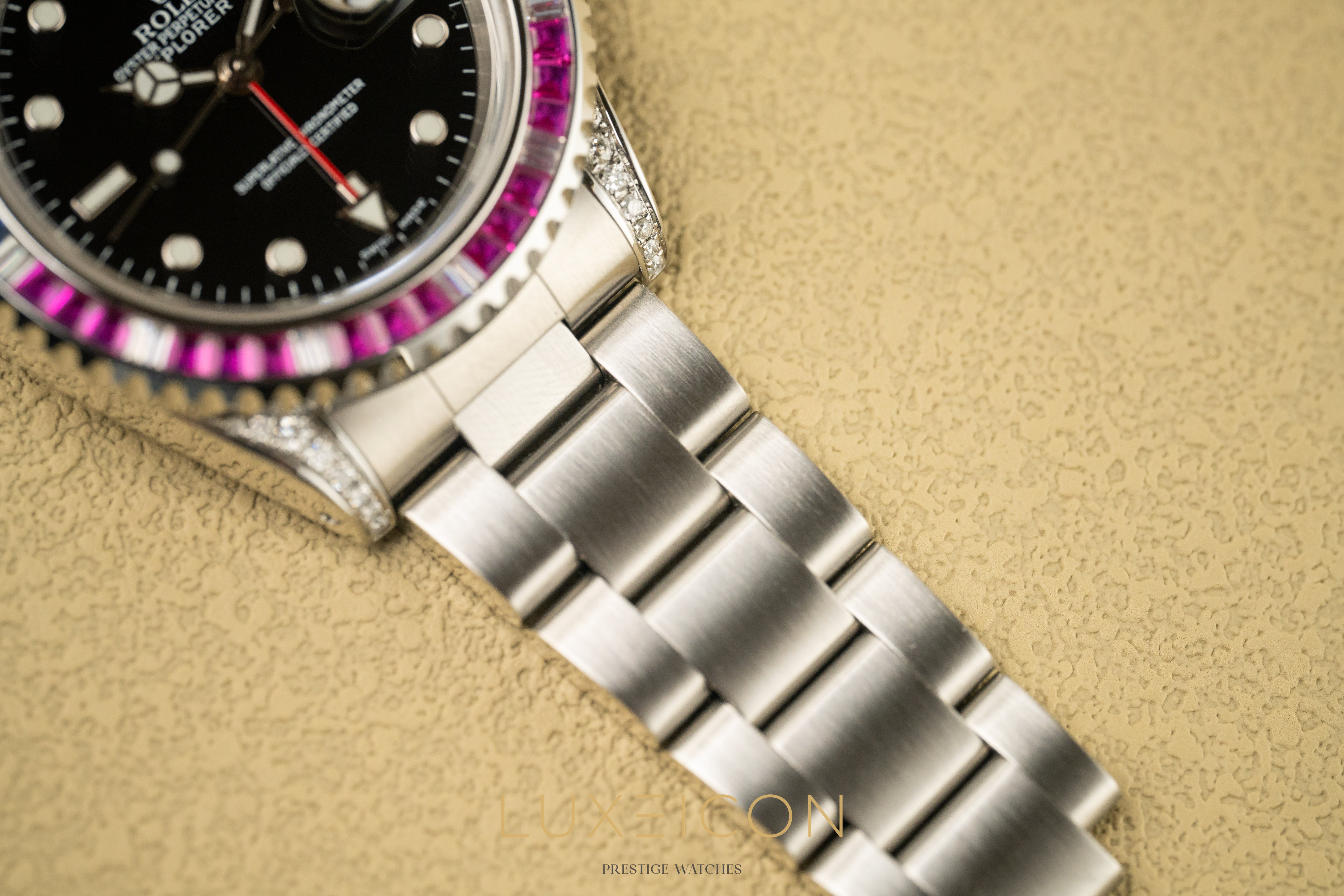 Rolex Explorer II 16570 Black Dial Mens 40mm with customized SARU Bezel Watch Only 1999