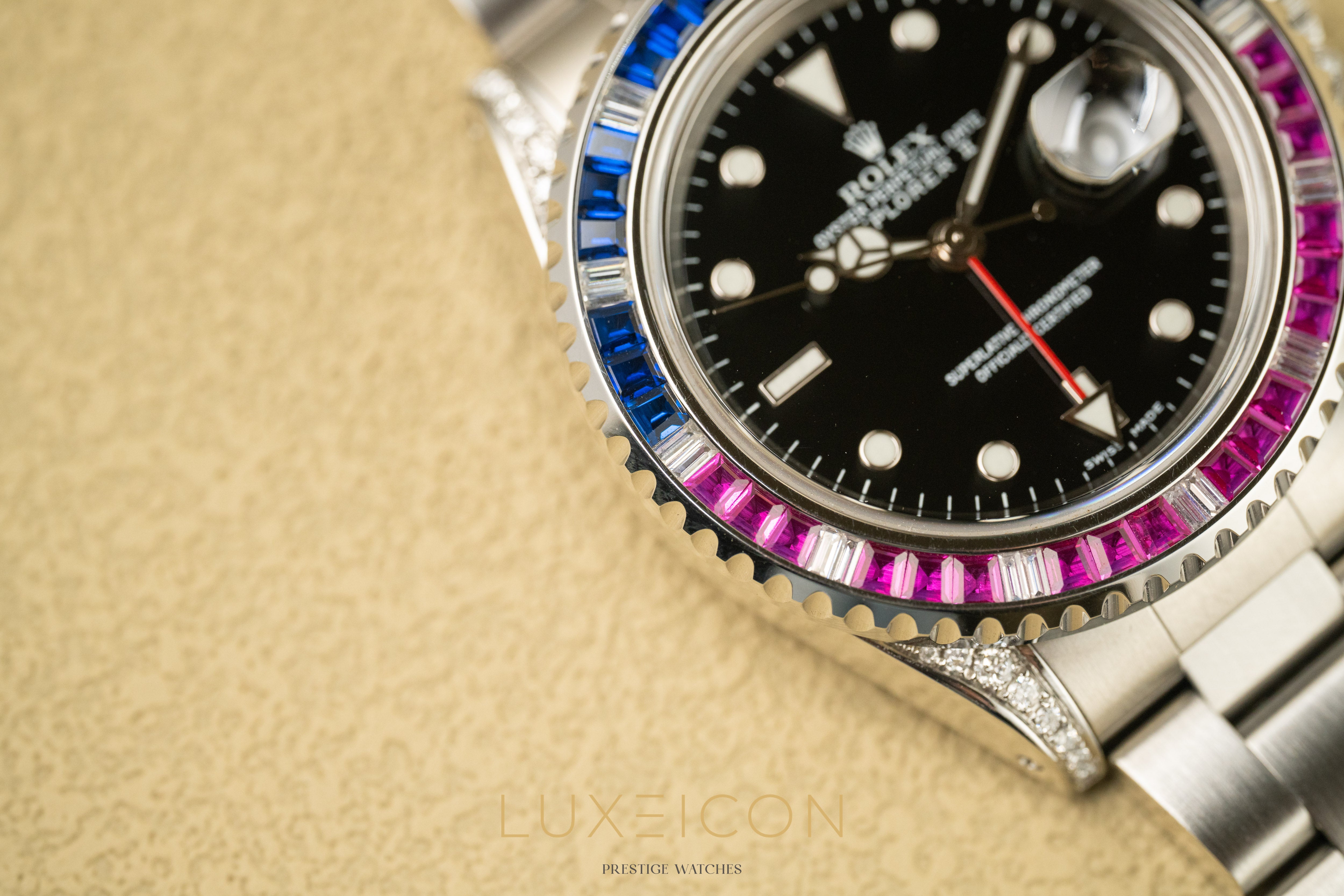 Rolex Explorer II 16570 Black Dial Mens 40mm with customized SARU Bezel Watch Only 1999