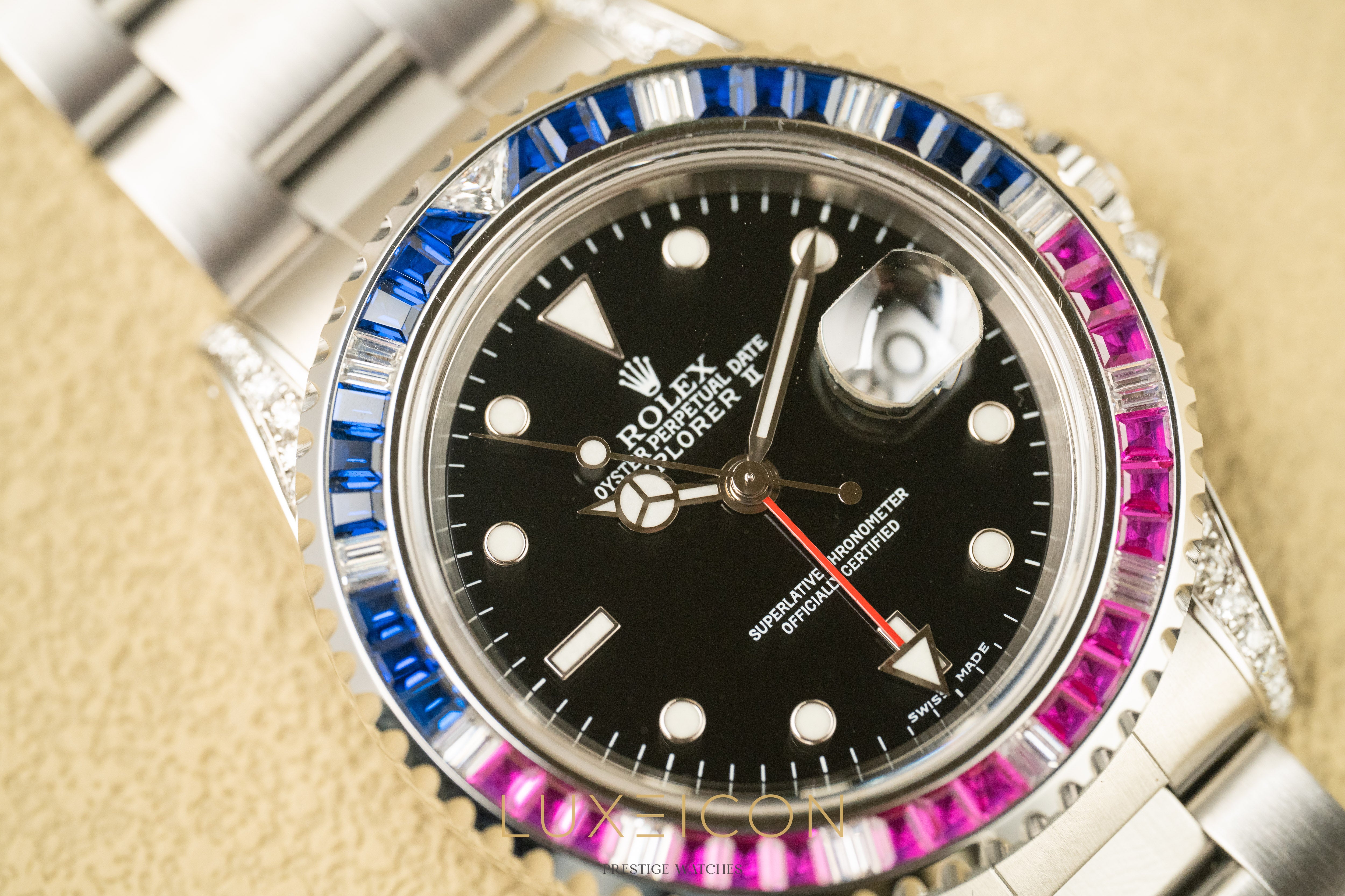 Rolex Explorer II 16570 Black Dial Mens 40mm with customized SARU Bezel Watch Only 1999