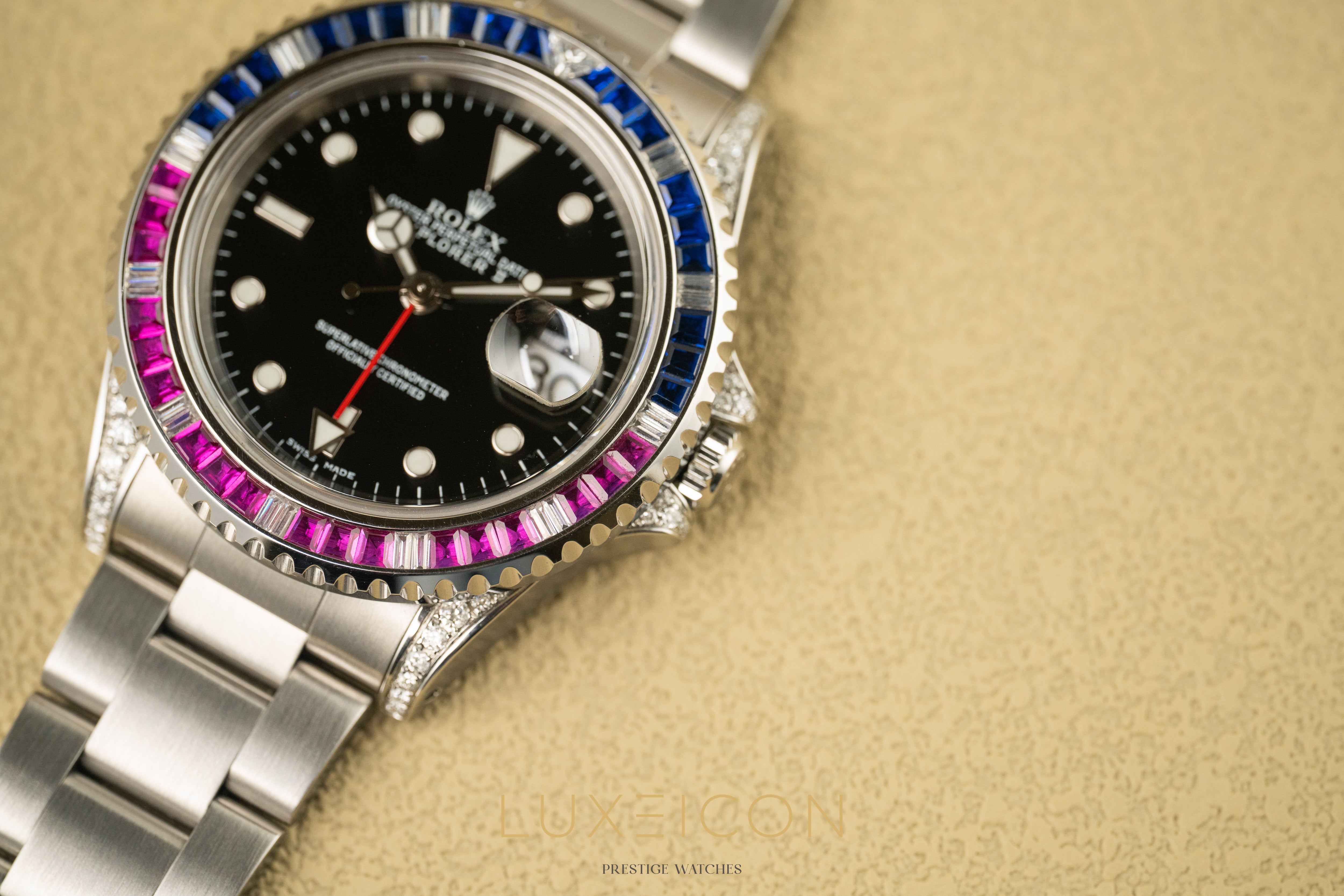 Rolex Explorer II 16570 Black Dial Mens 40mm with customized SARU Bezel Watch Only 1999