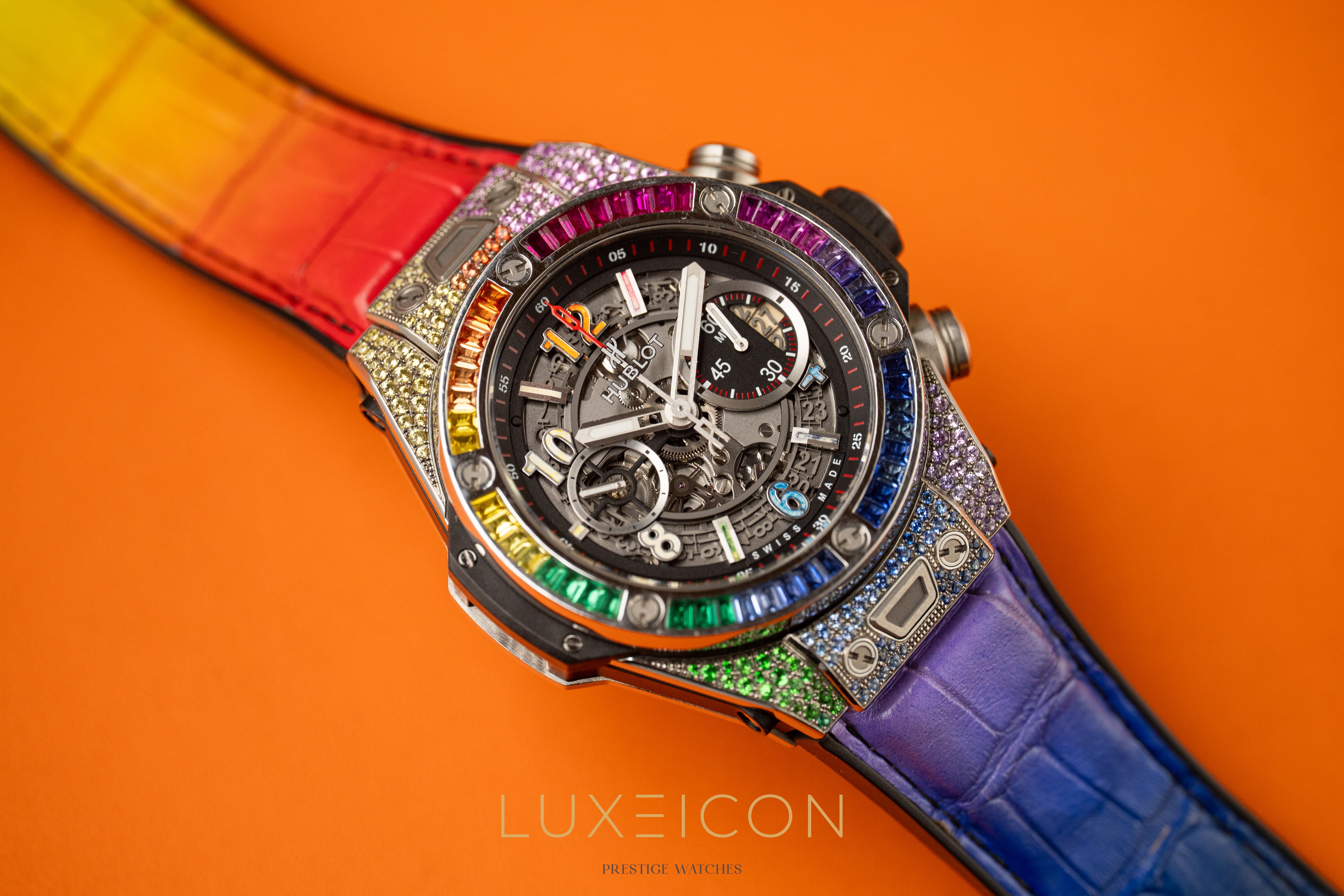 Hublot Big Bang Unico Customised Rainbow Sapphire Titanium Date Chronograph