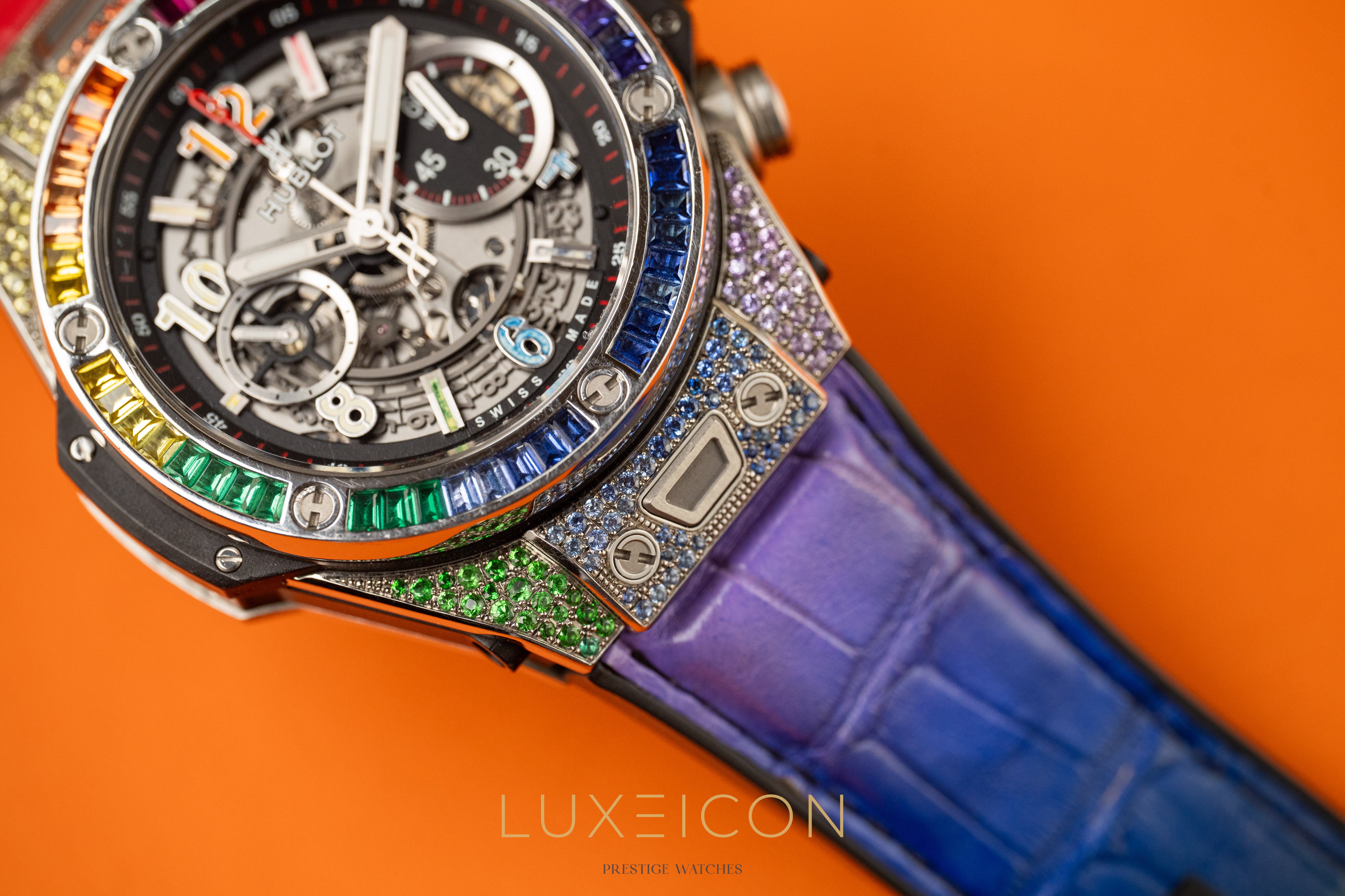 Hublot Big Bang Unico Customised Rainbow Sapphire Titanium Date Chronograph
