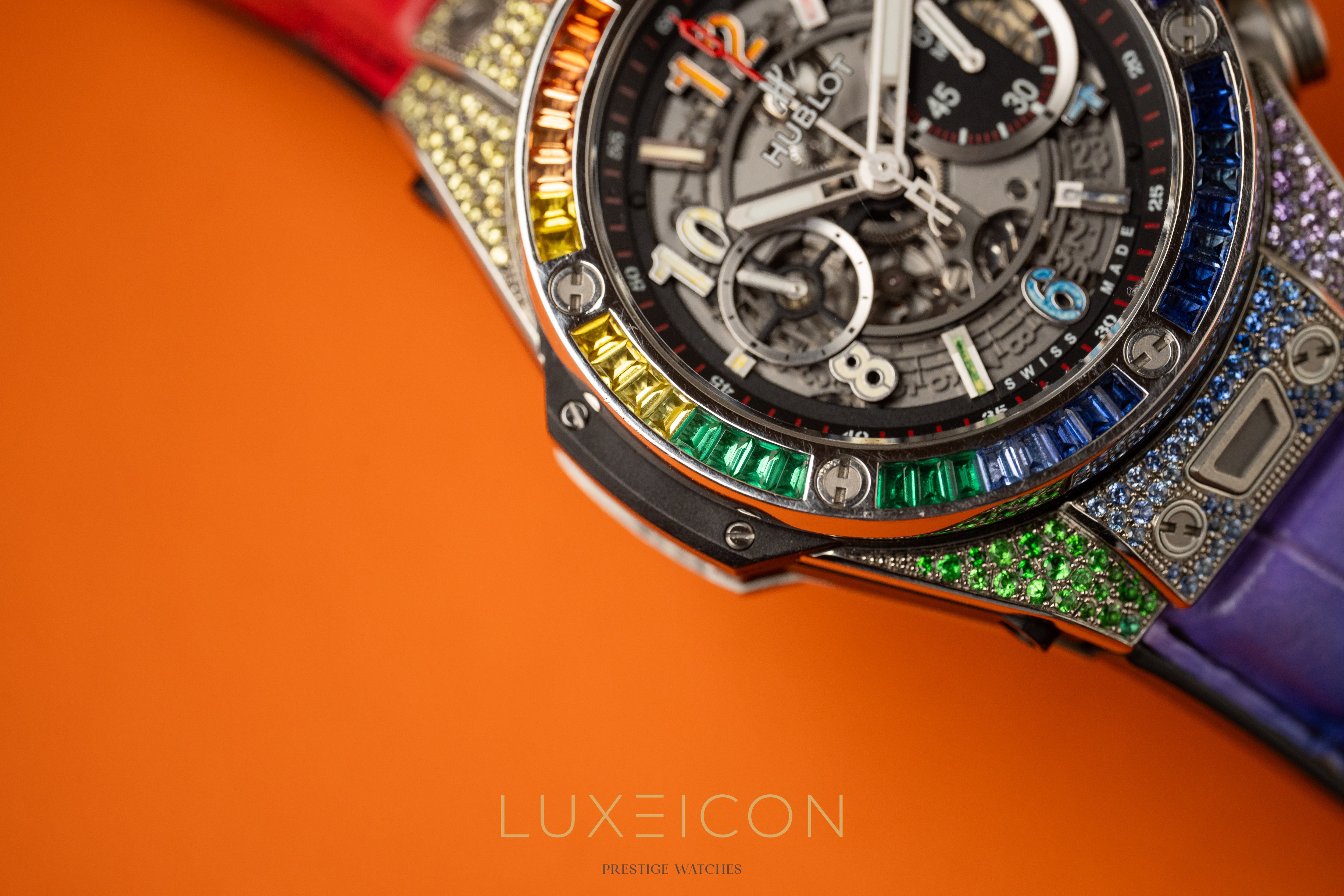 Hublot Big Bang Unico Customised Rainbow Sapphire Titanium Date Chronograph
