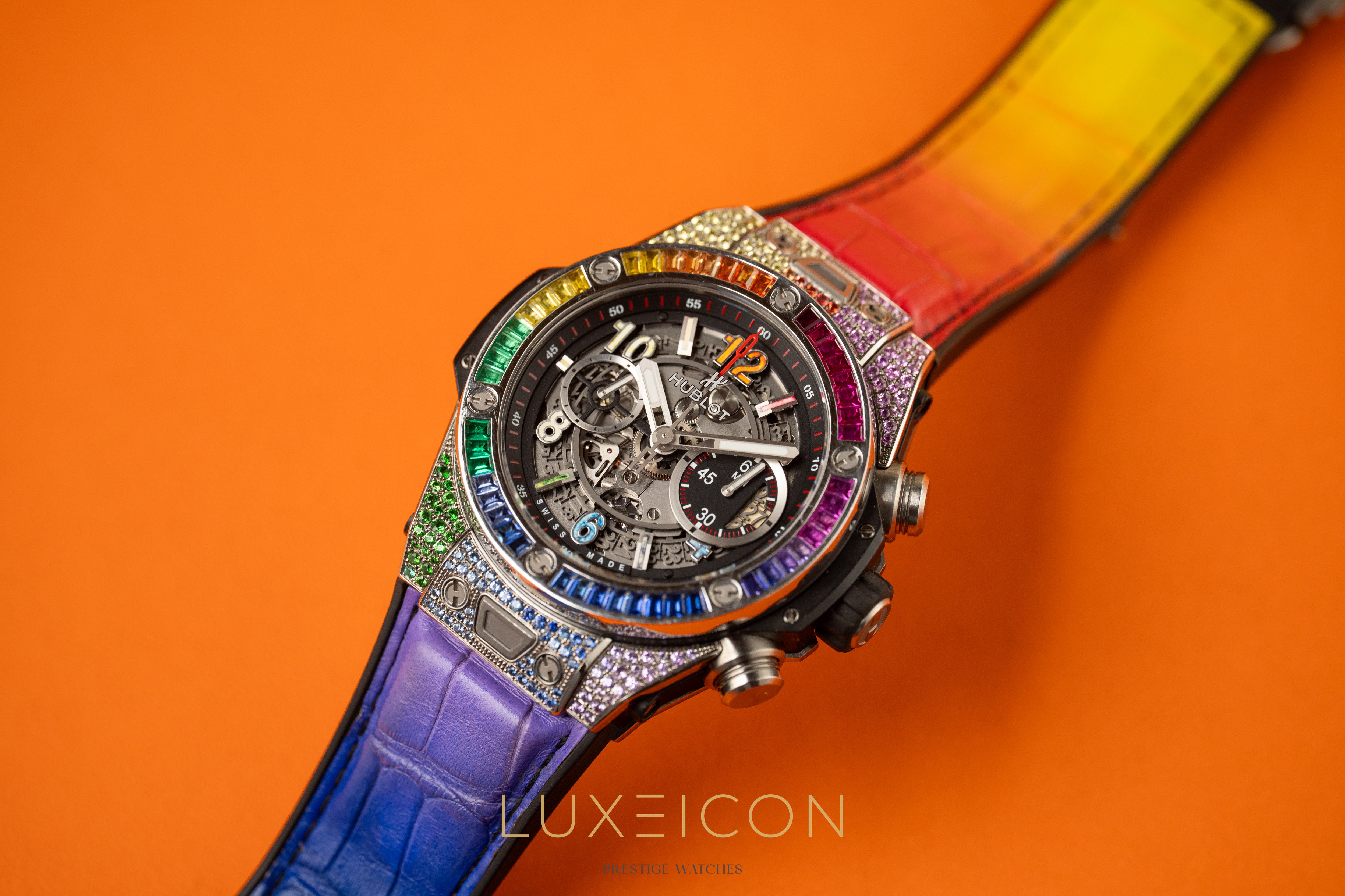 Hublot Big Bang Unico Customised Rainbow Sapphire Titanium Date Chronograph