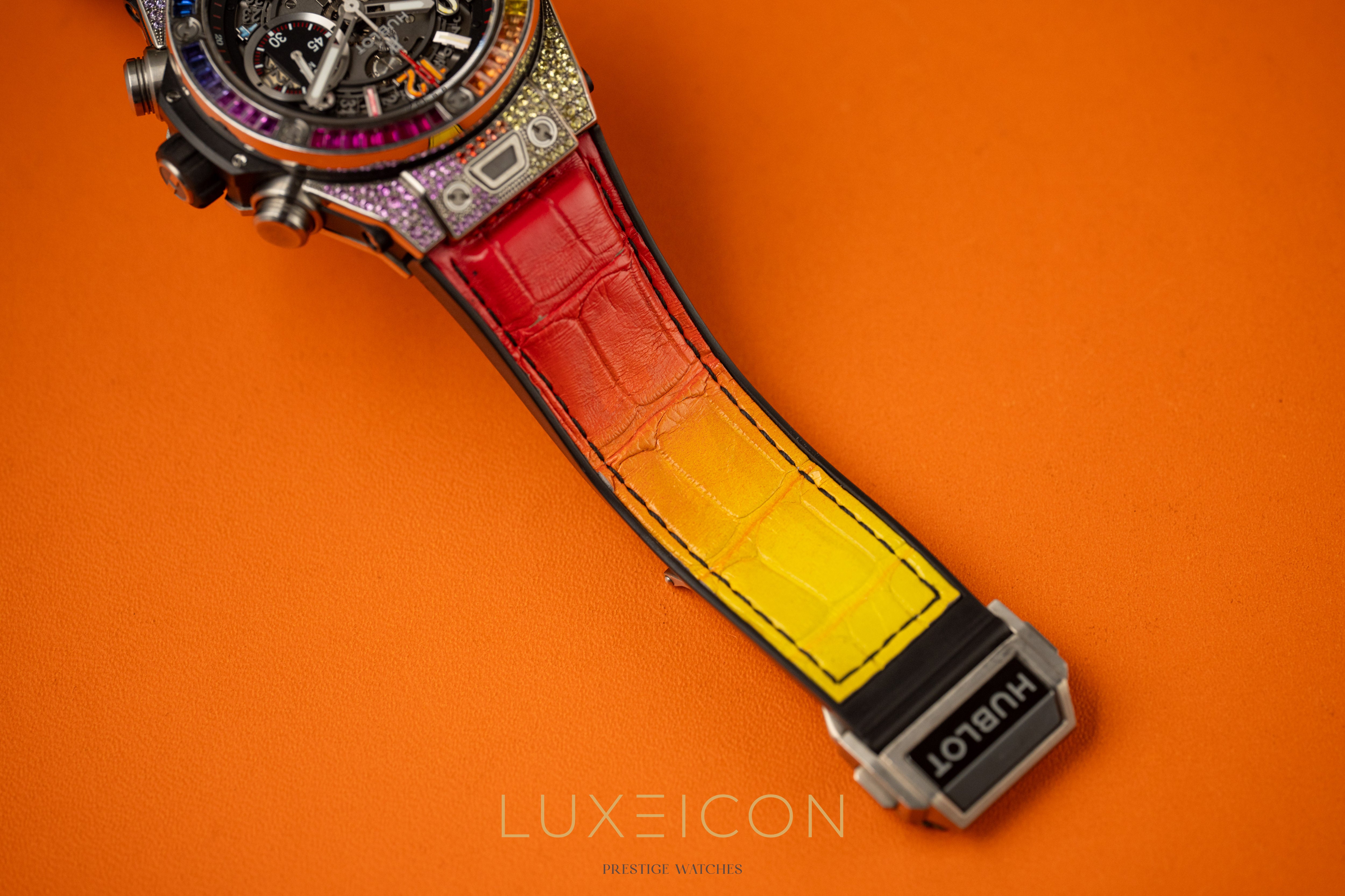 Hublot Big Bang Unico Customised Rainbow Sapphire Titanium Date Chronograph