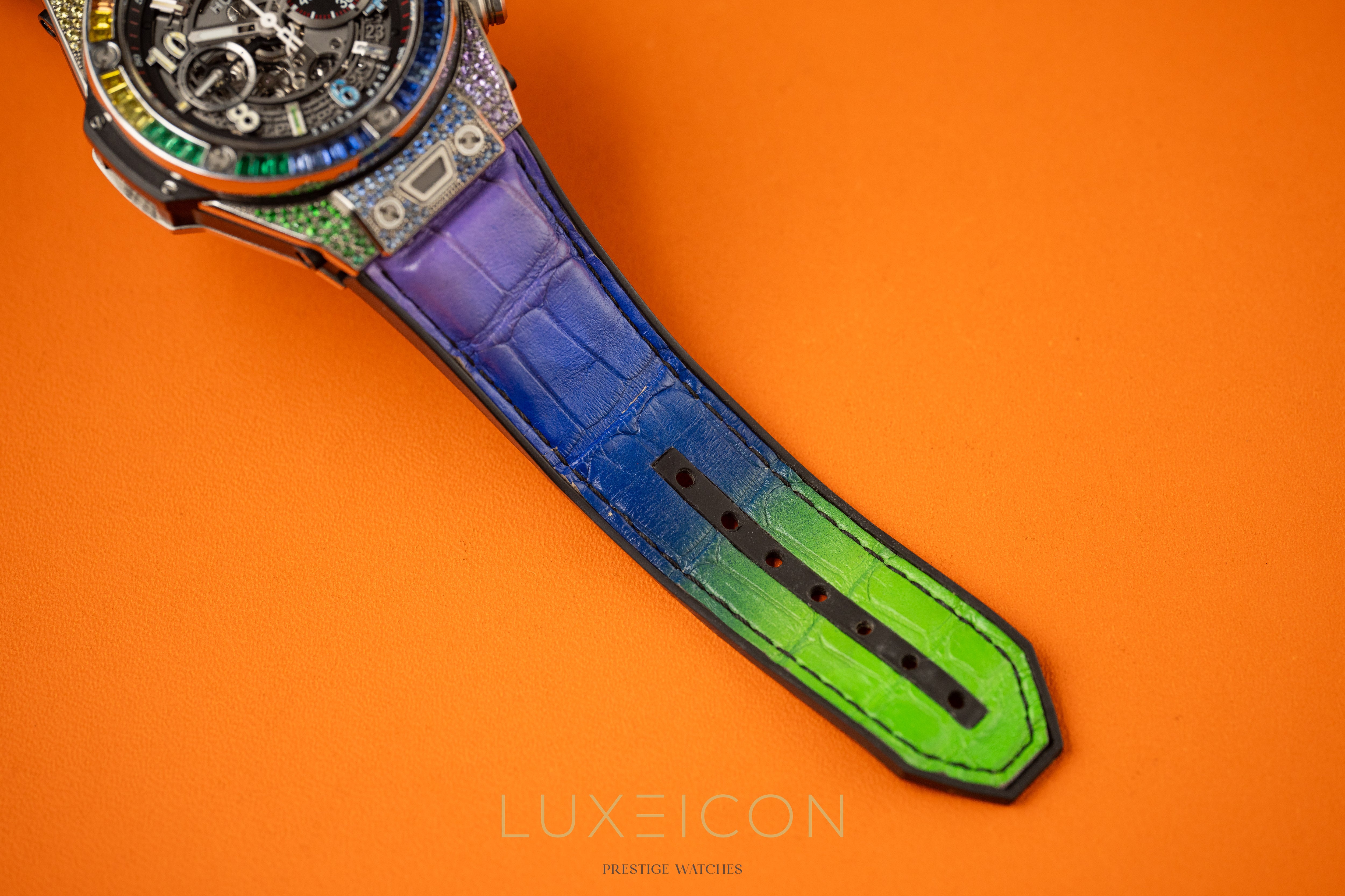 Hublot Big Bang Unico Customised Rainbow Sapphire Titanium Date Chronograph
