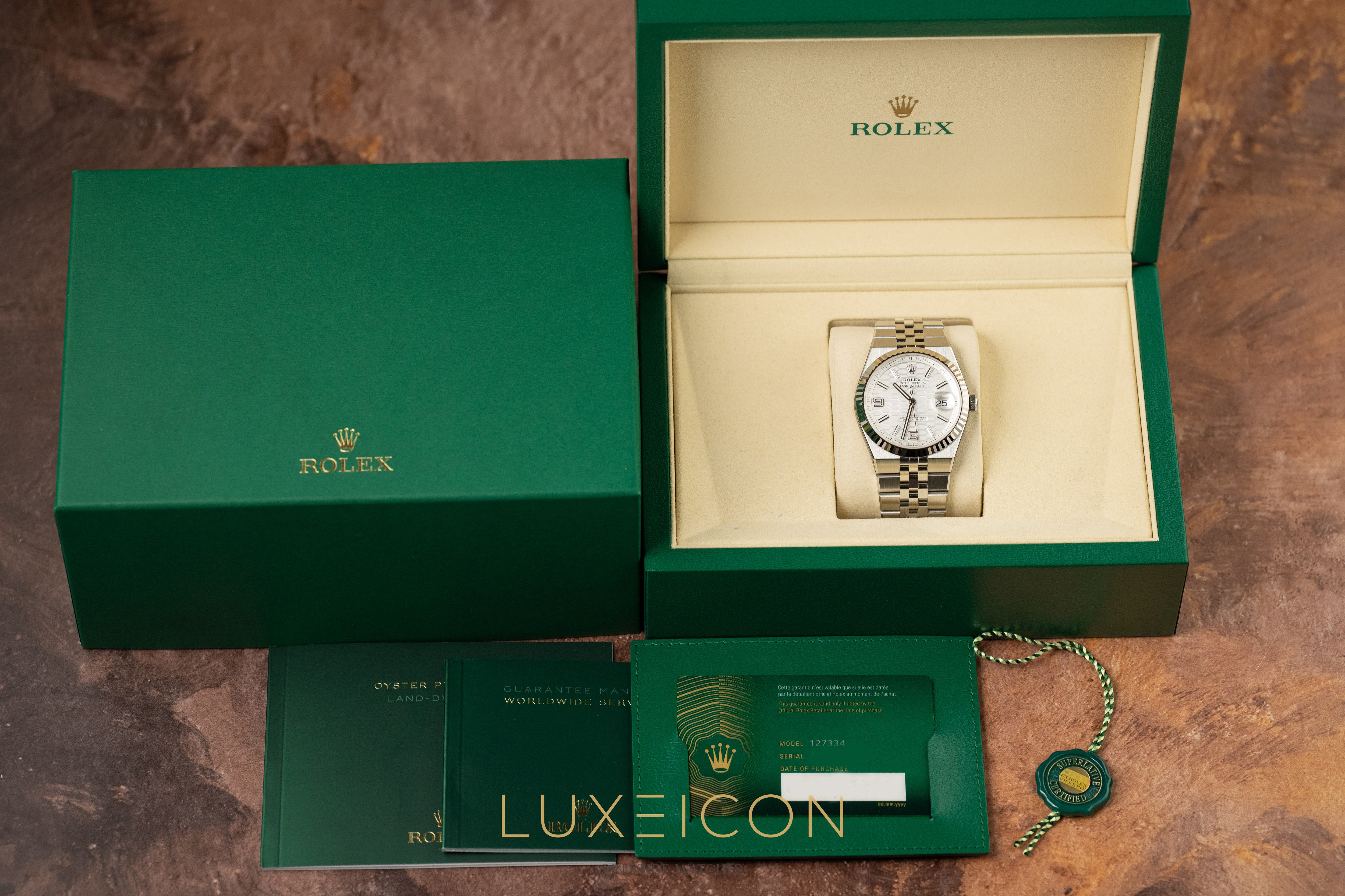 Rolex Land Dweller Oystersteel White Gold 40mm White Honeycomb Motif Dial 127334 2026