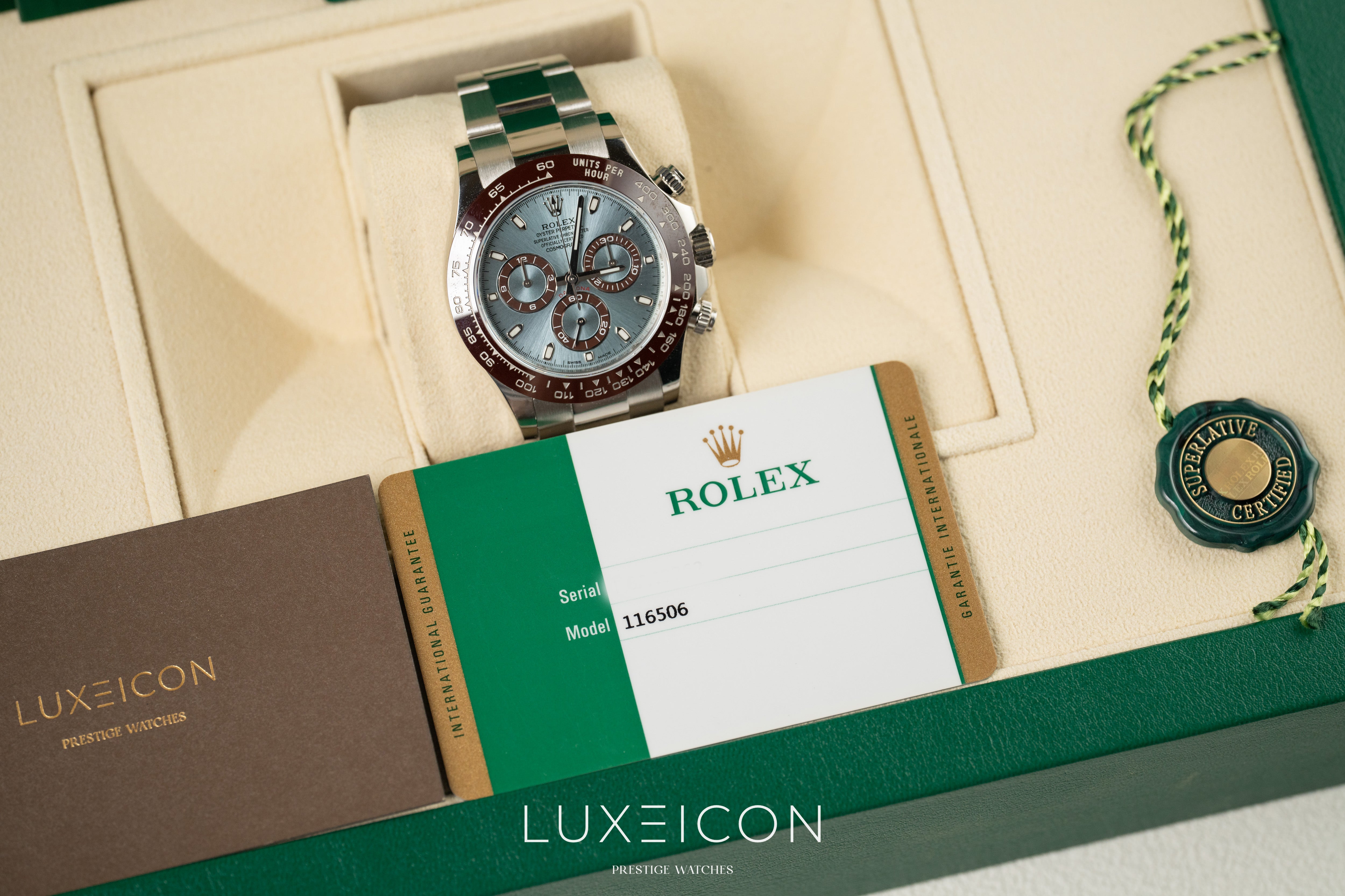 Rolex Cosmograph Daytona Platinum Ice Blue Index Dial 40mm 116506