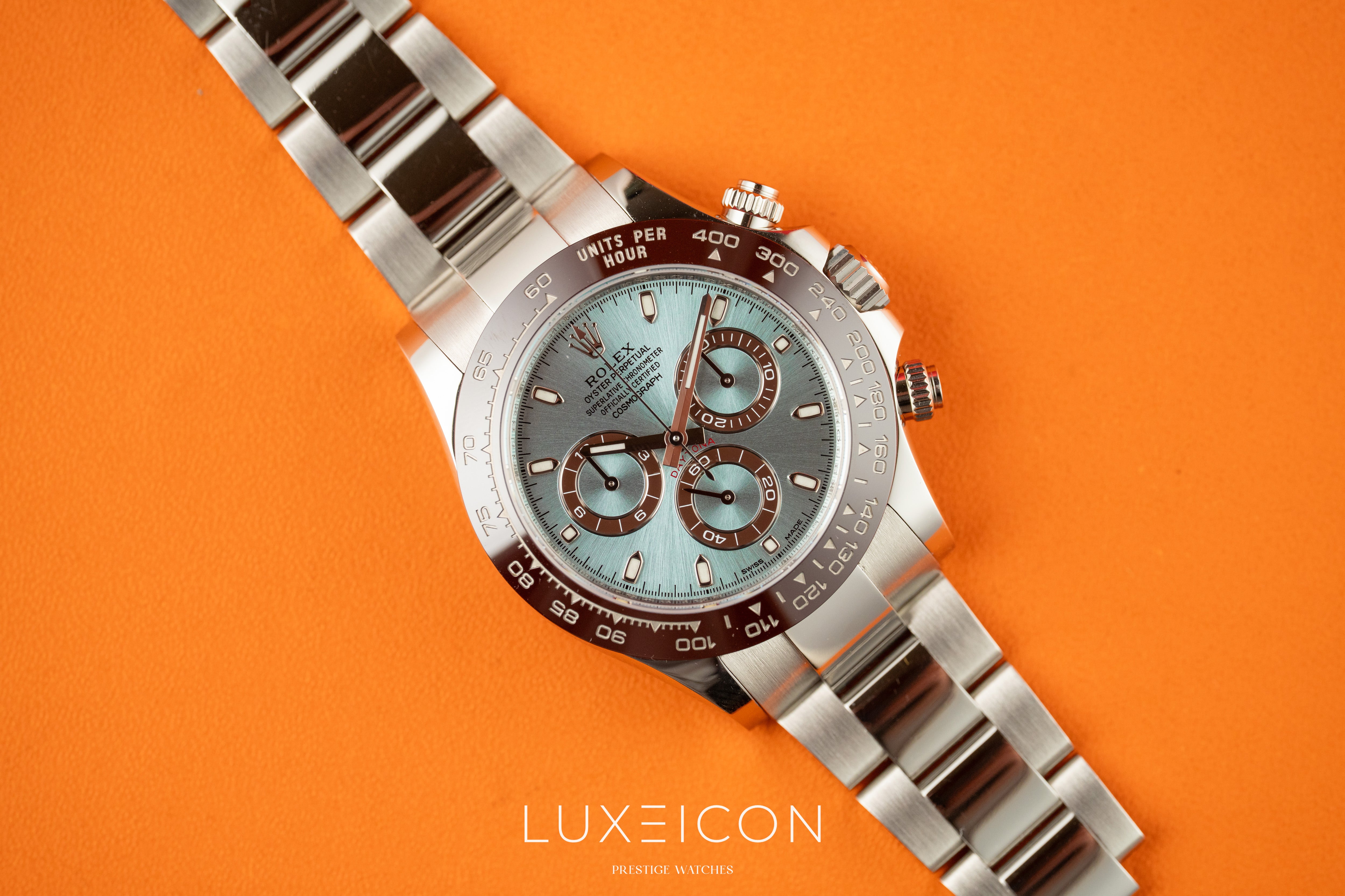 Rolex Cosmograph Daytona Platinum Ice Blue Index Dial 40mm 116506
