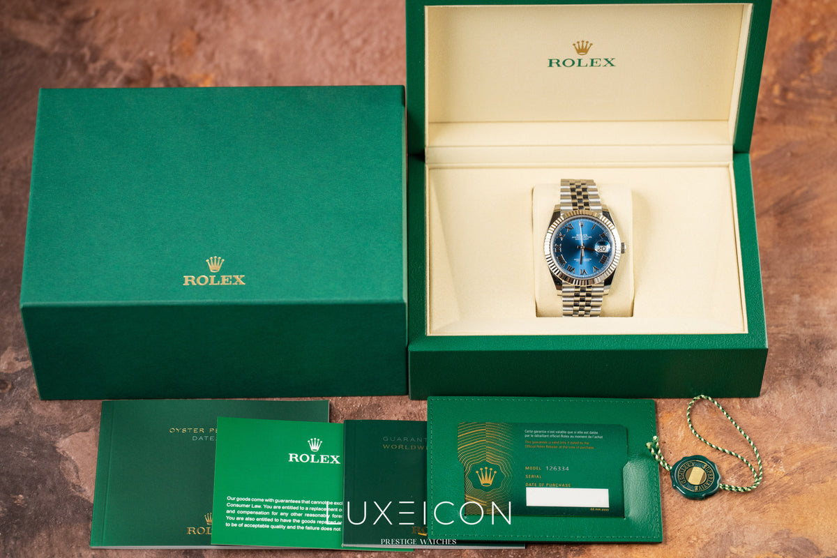 Rolex Datejust 41 126334 Blue Azzurro Roman White Gold Fluted Bezel Jubilee 2026