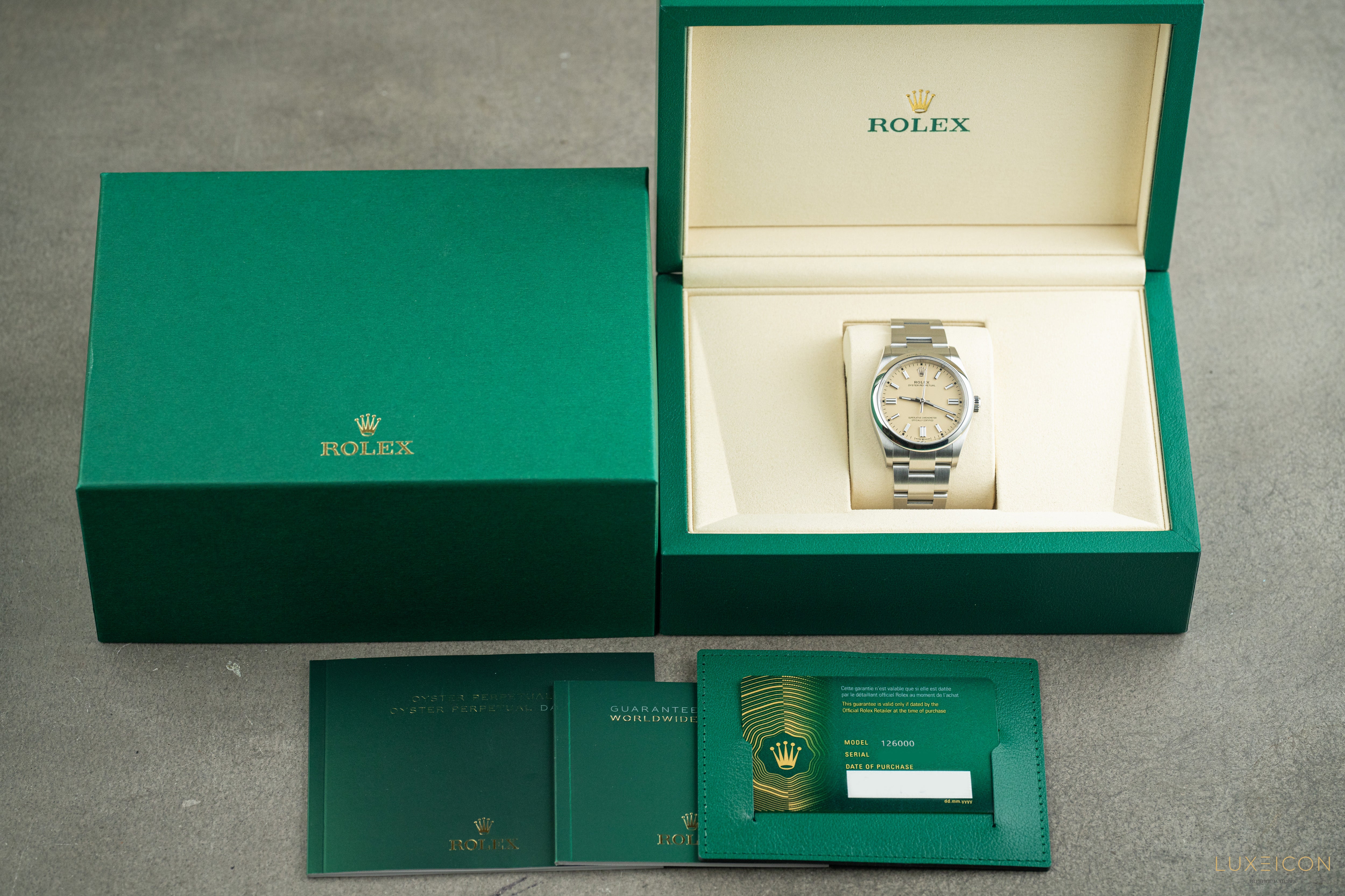 Rolex Oyster Perpetual 36mm Beige Dial Stainless Steel Smooth Bezel Oyster Bracelet