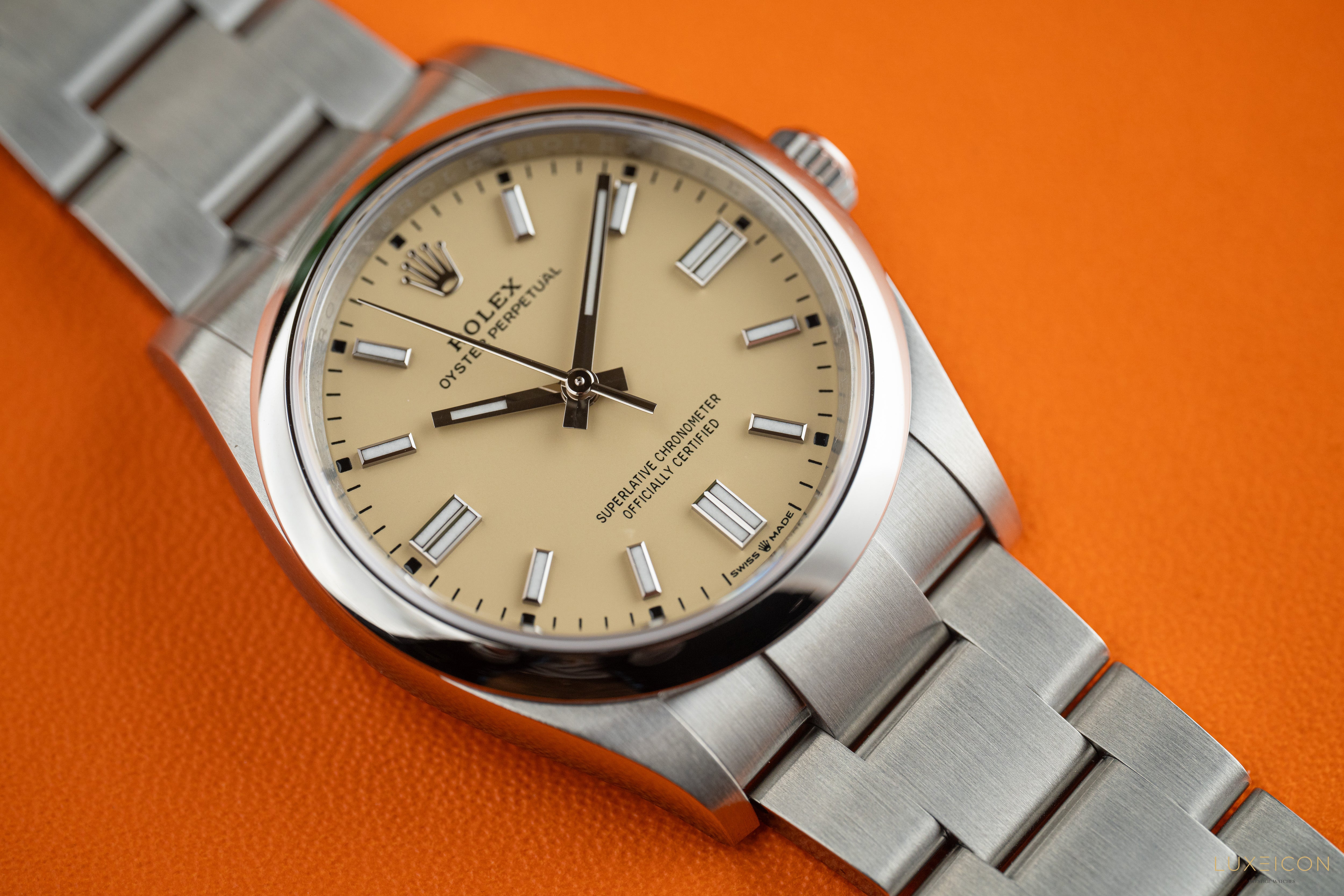Rolex Oyster Perpetual 36mm Beige Dial Stainless Steel Smooth Bezel Oyster Bracelet