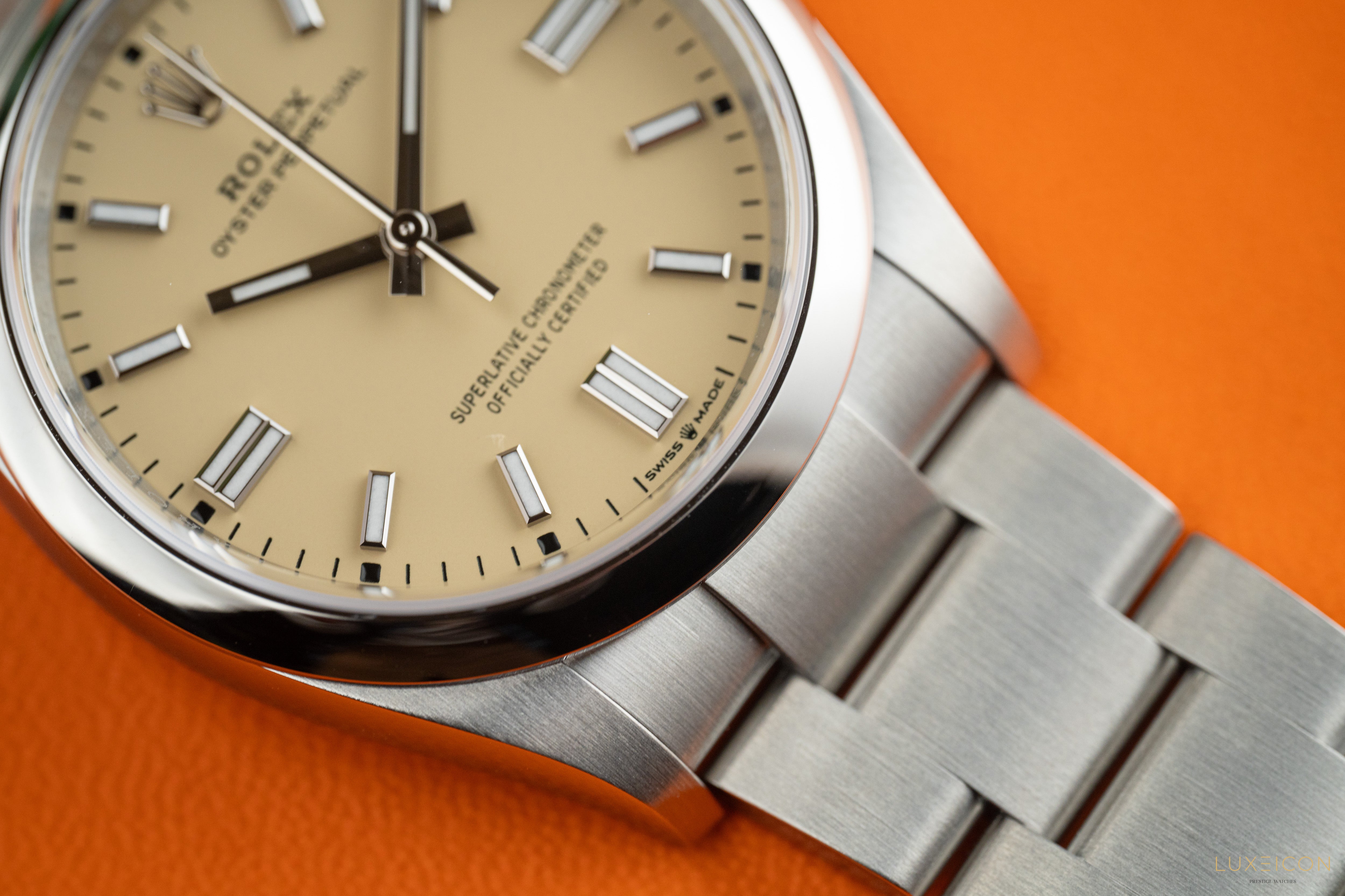 Rolex Oyster Perpetual 36mm Beige Dial Stainless Steel Smooth Bezel Oyster Bracelet