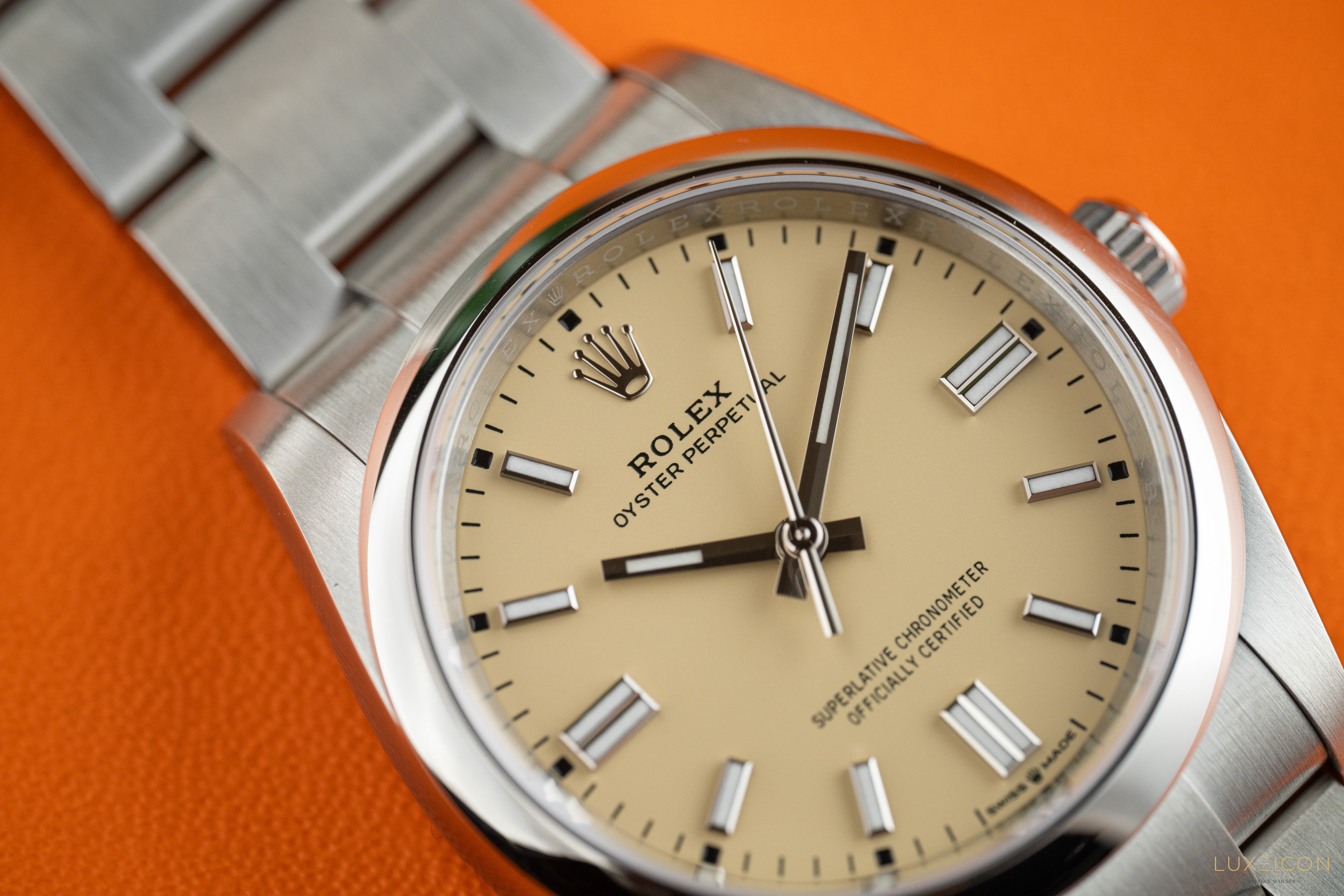 Rolex Oyster Perpetual 36mm Beige Dial Stainless Steel Smooth Bezel Oyster Bracelet