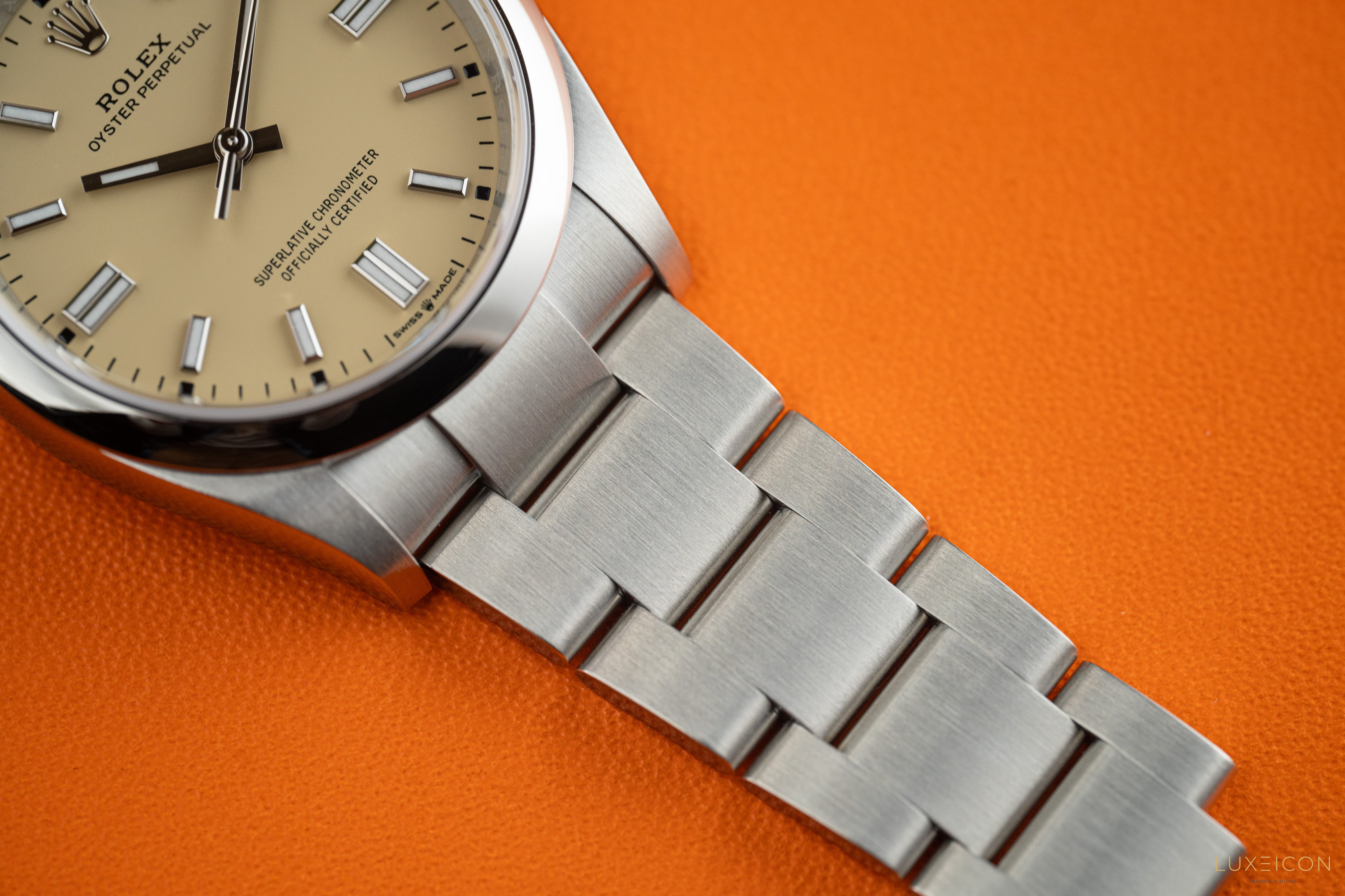 Rolex Oyster Perpetual 36mm Beige Dial Stainless Steel Smooth Bezel Oyster Bracelet