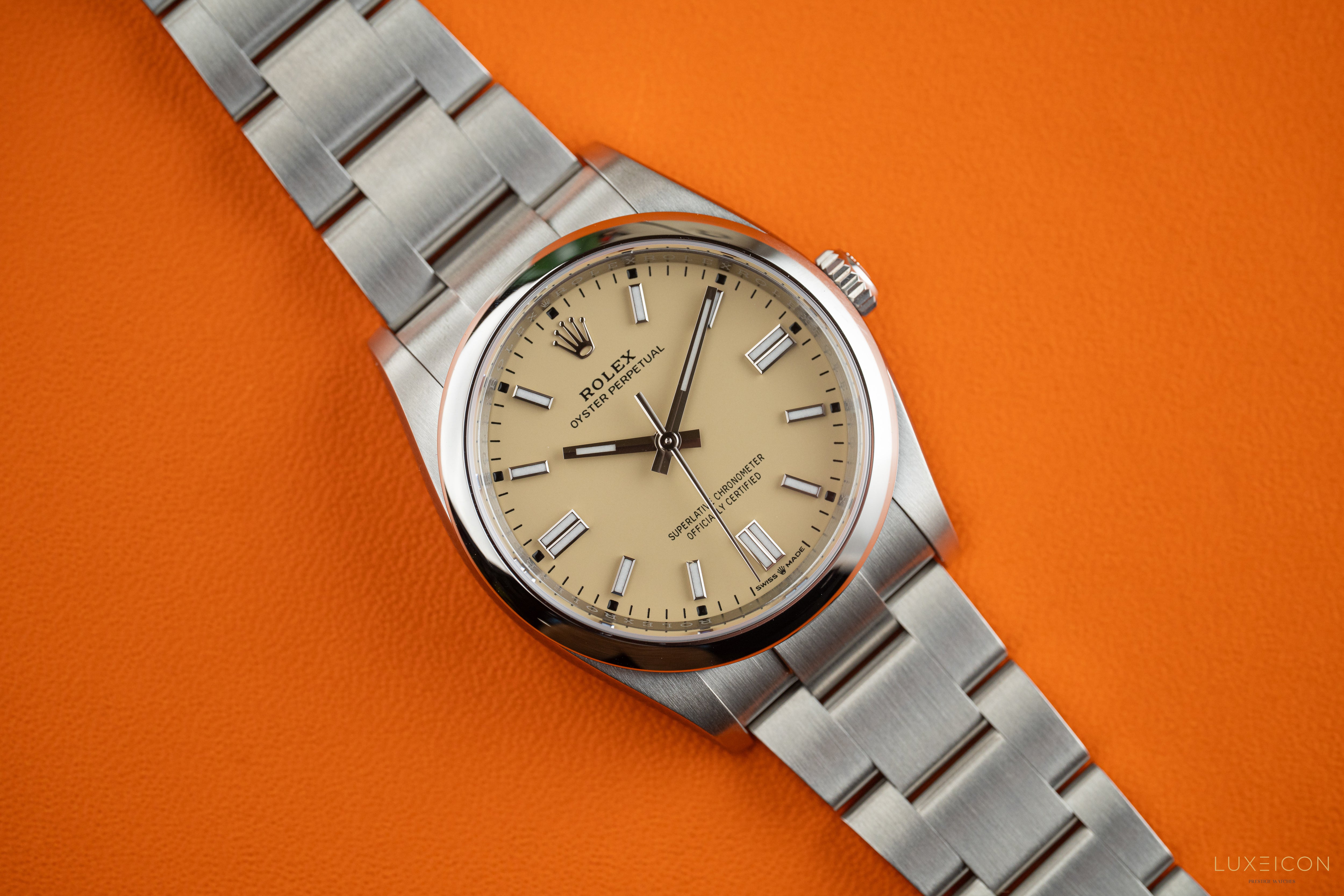 Rolex Oyster Perpetual 36mm Beige Dial Stainless Steel Smooth Bezel Oyster Bracelet