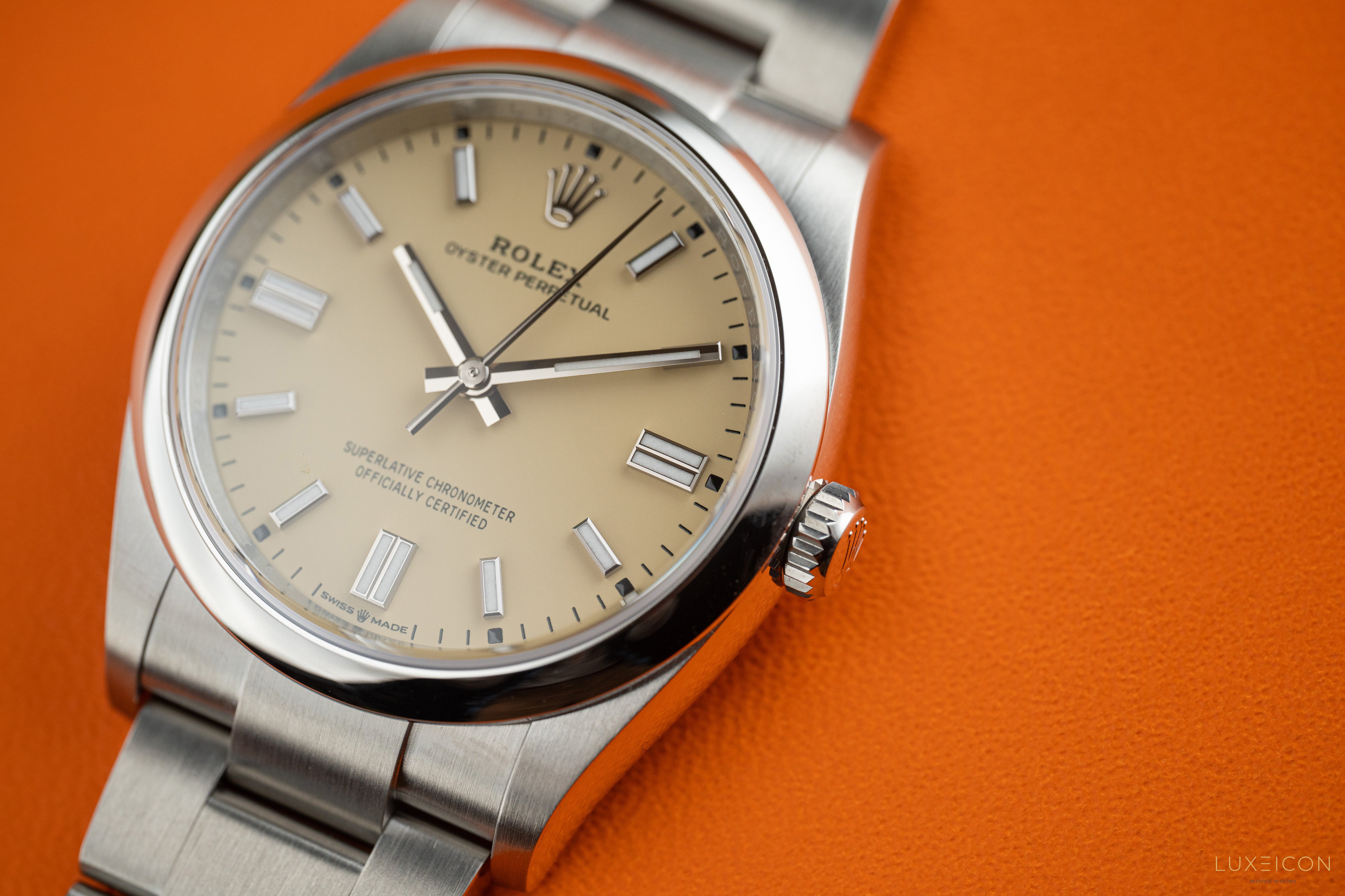 Rolex Oyster Perpetual 36mm Beige Dial Stainless Steel Smooth Bezel Oyster Bracelet