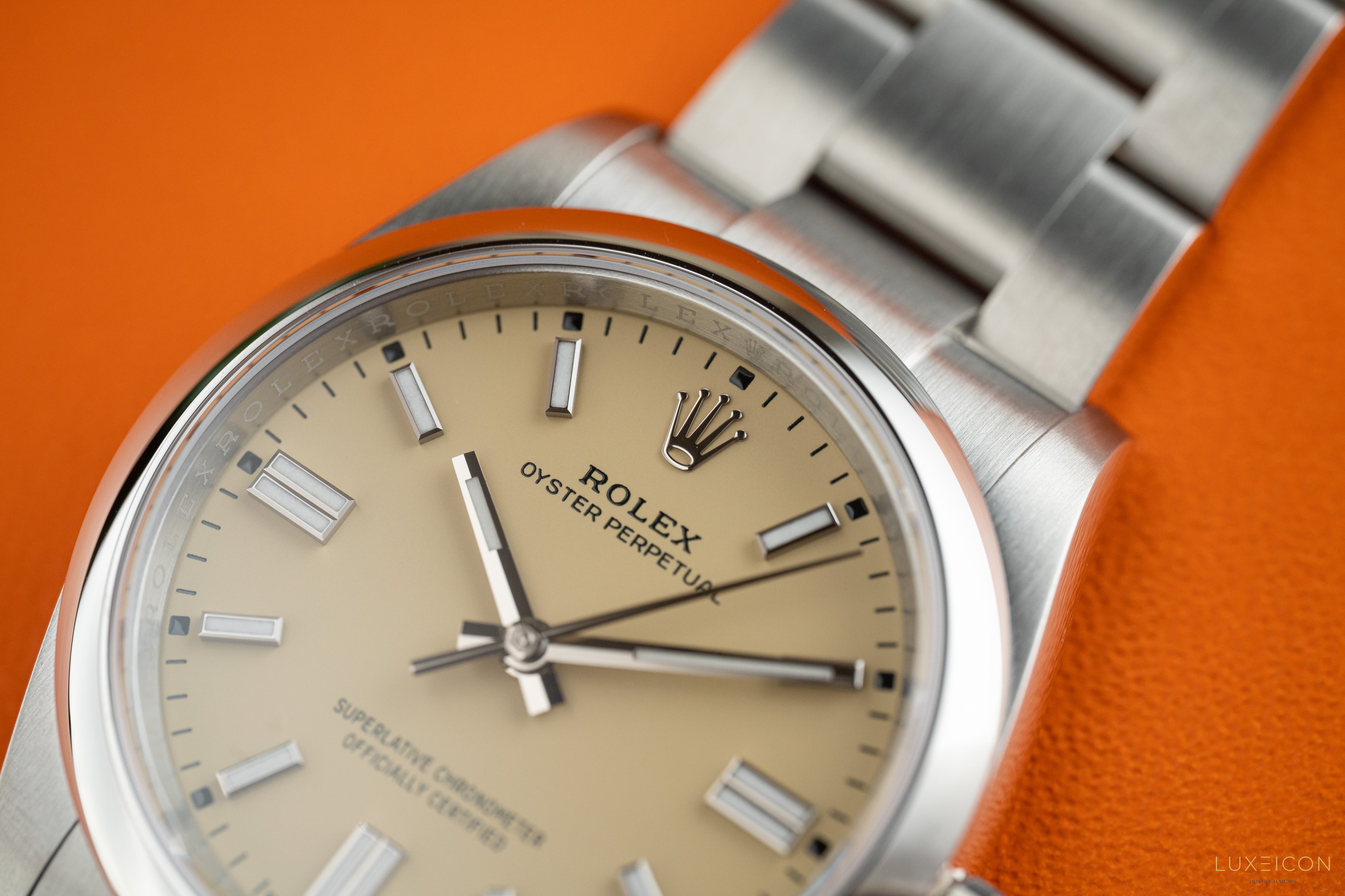 Rolex Oyster Perpetual 36mm Beige Dial Stainless Steel Smooth Bezel Oyster Bracelet