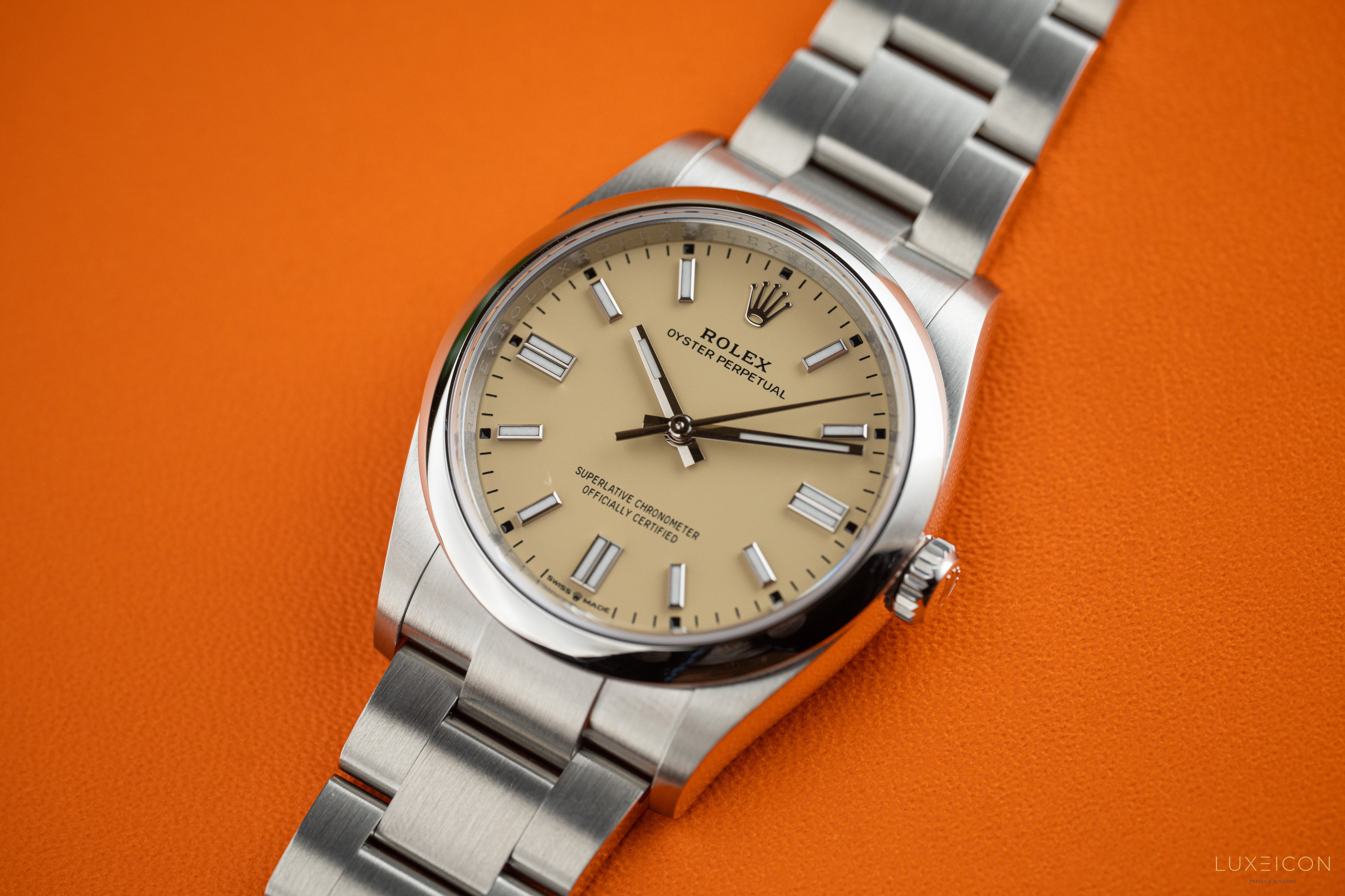 Rolex Oyster Perpetual 36mm Beige Dial Stainless Steel Smooth Bezel Oyster Bracelet