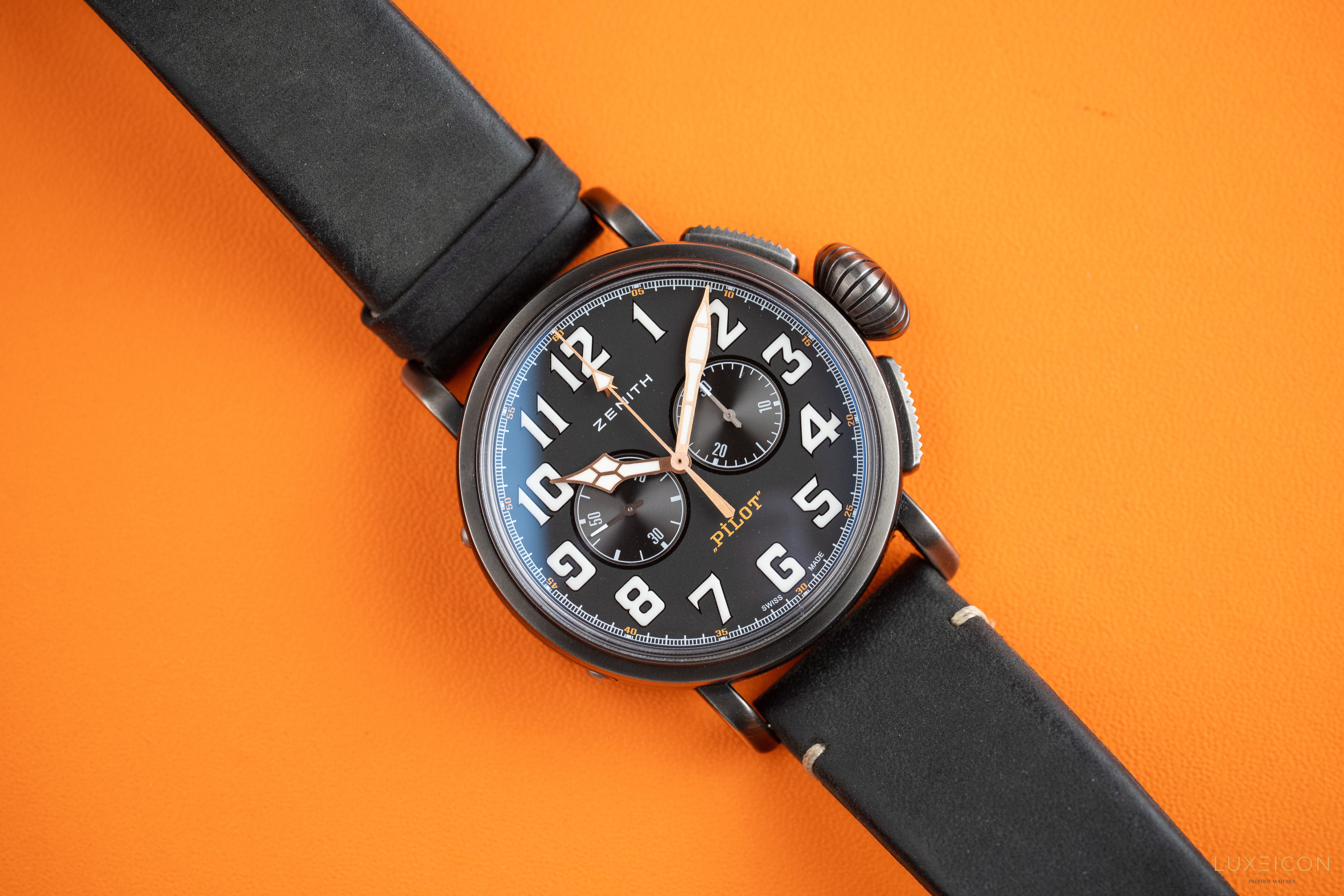 Zenith Pilot Type 20 Chronograph Ton-Up Stainless Steel Black Arabic Dial