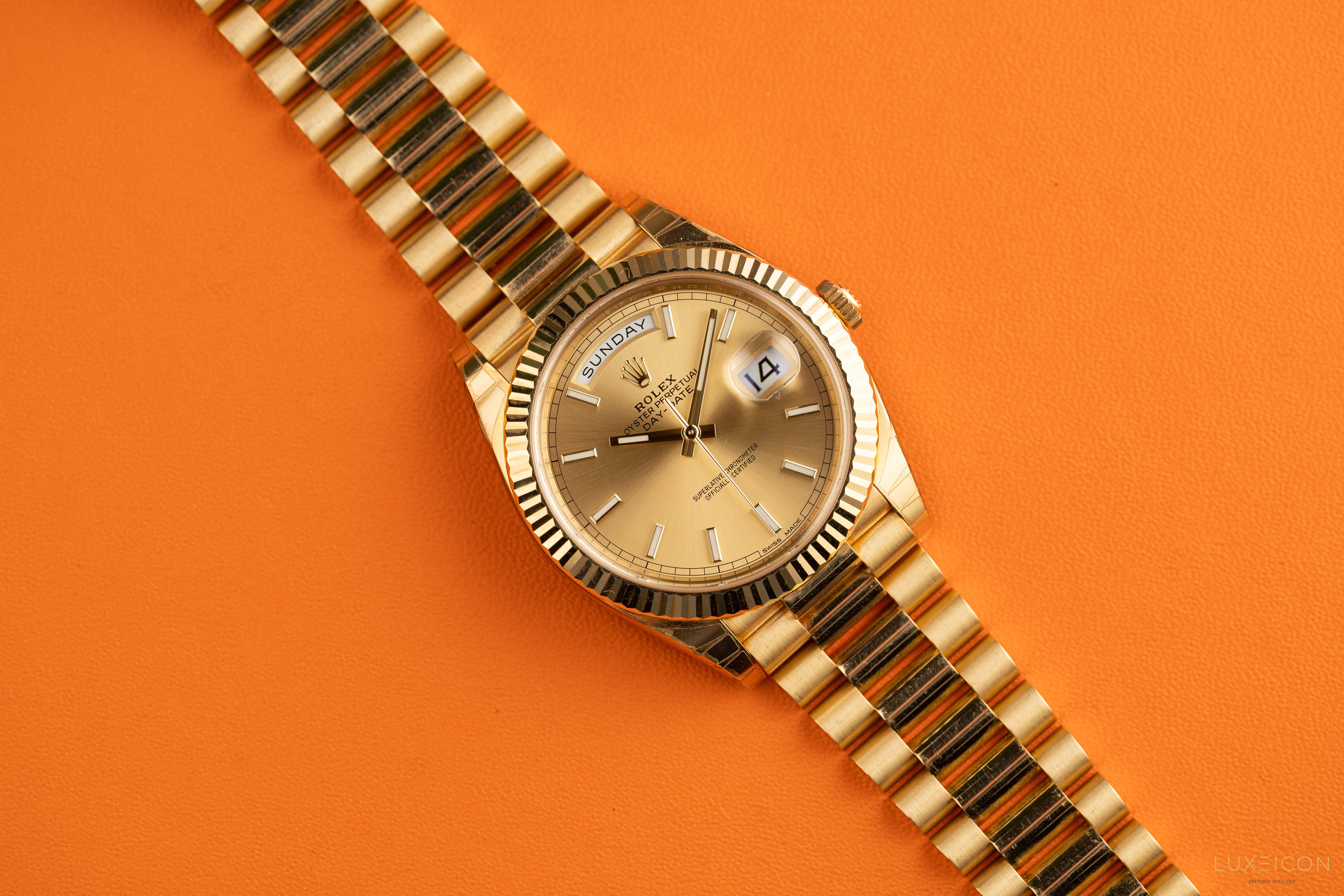 Rolex Day-Date 40 Yellow Gold Presidential Champagne Index Dial 228238