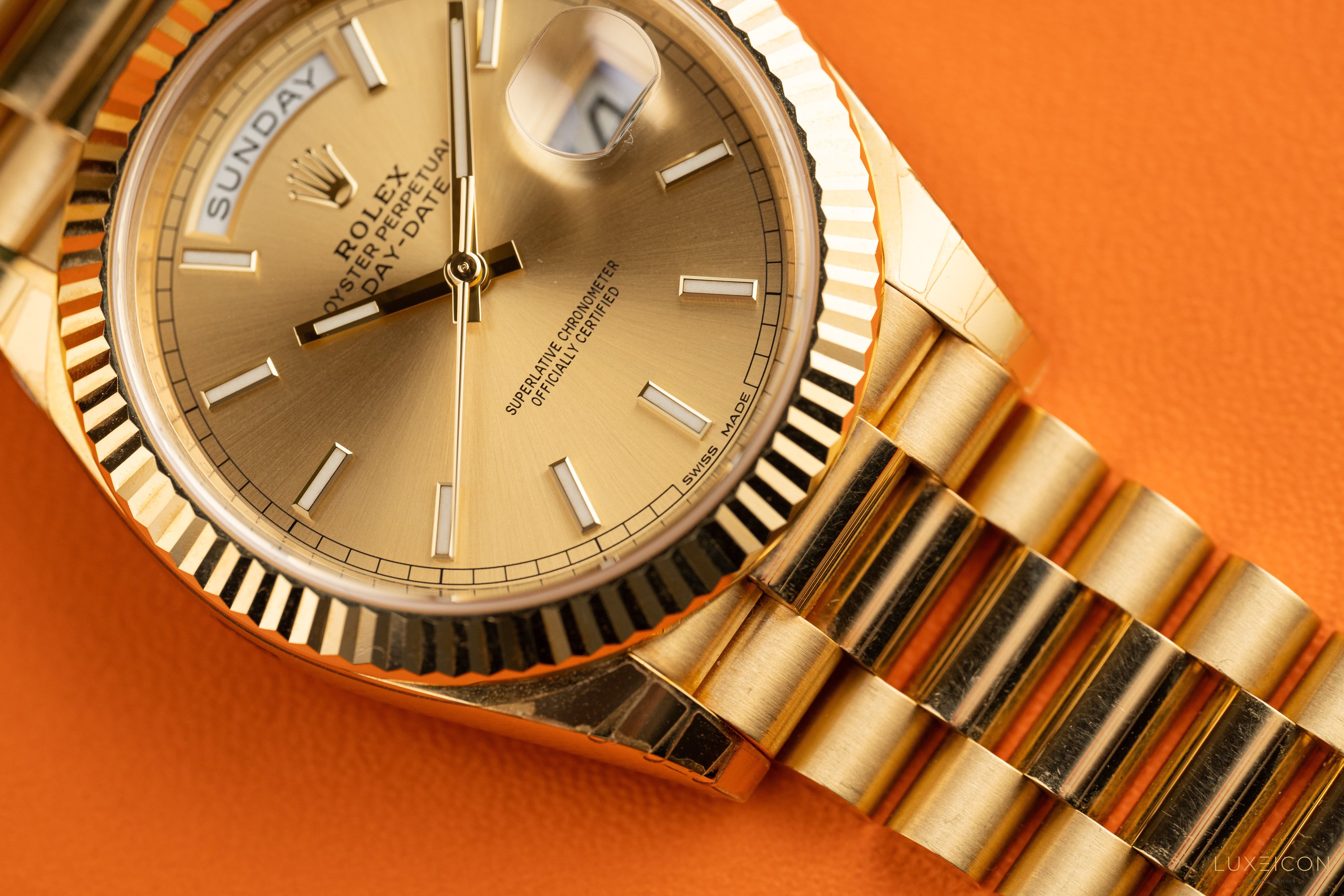 Rolex Day-Date 40 Yellow Gold Presidential Champagne Index Dial 228238