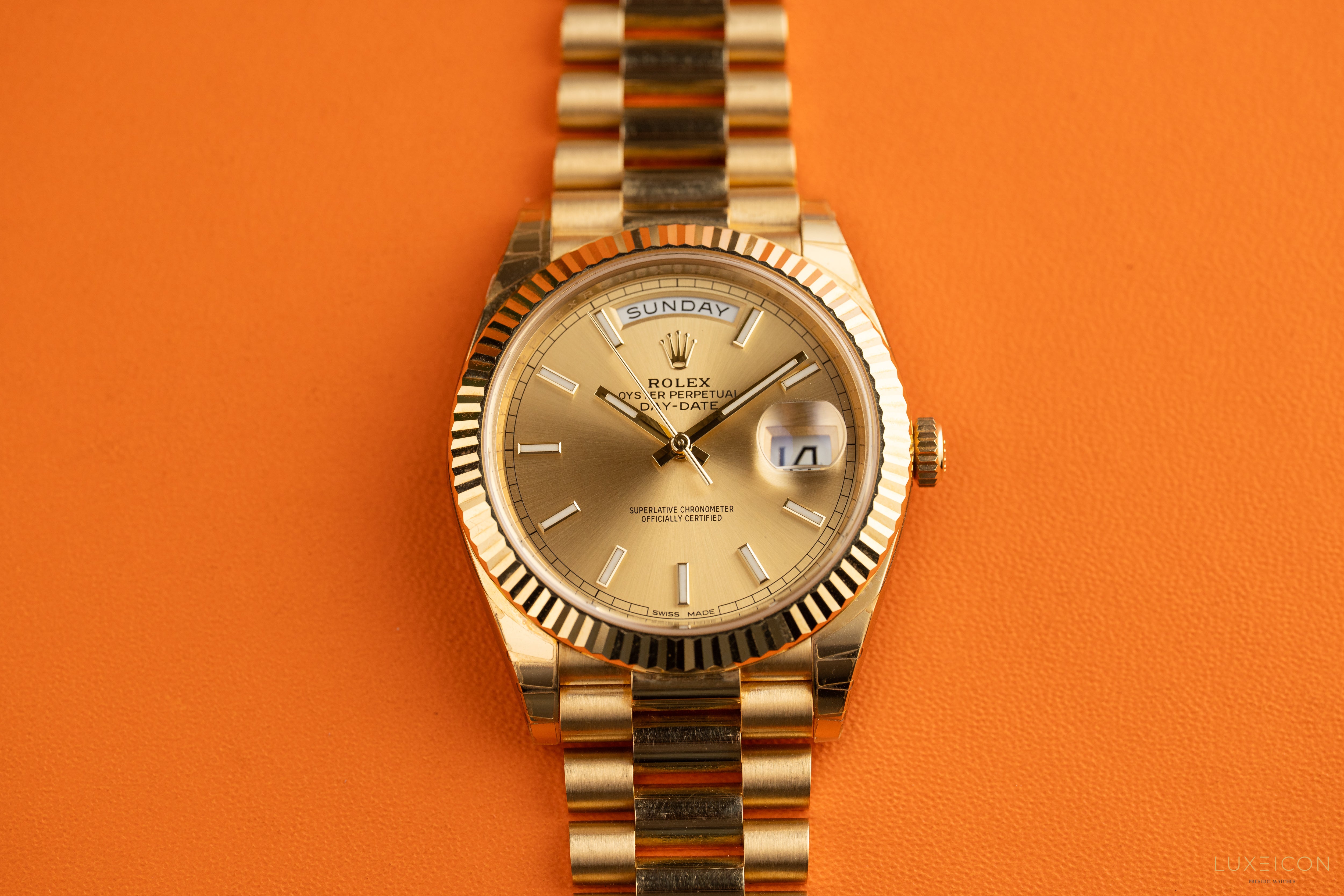 Rolex Day-Date 40 Yellow Gold Presidential Champagne Index Dial 228238